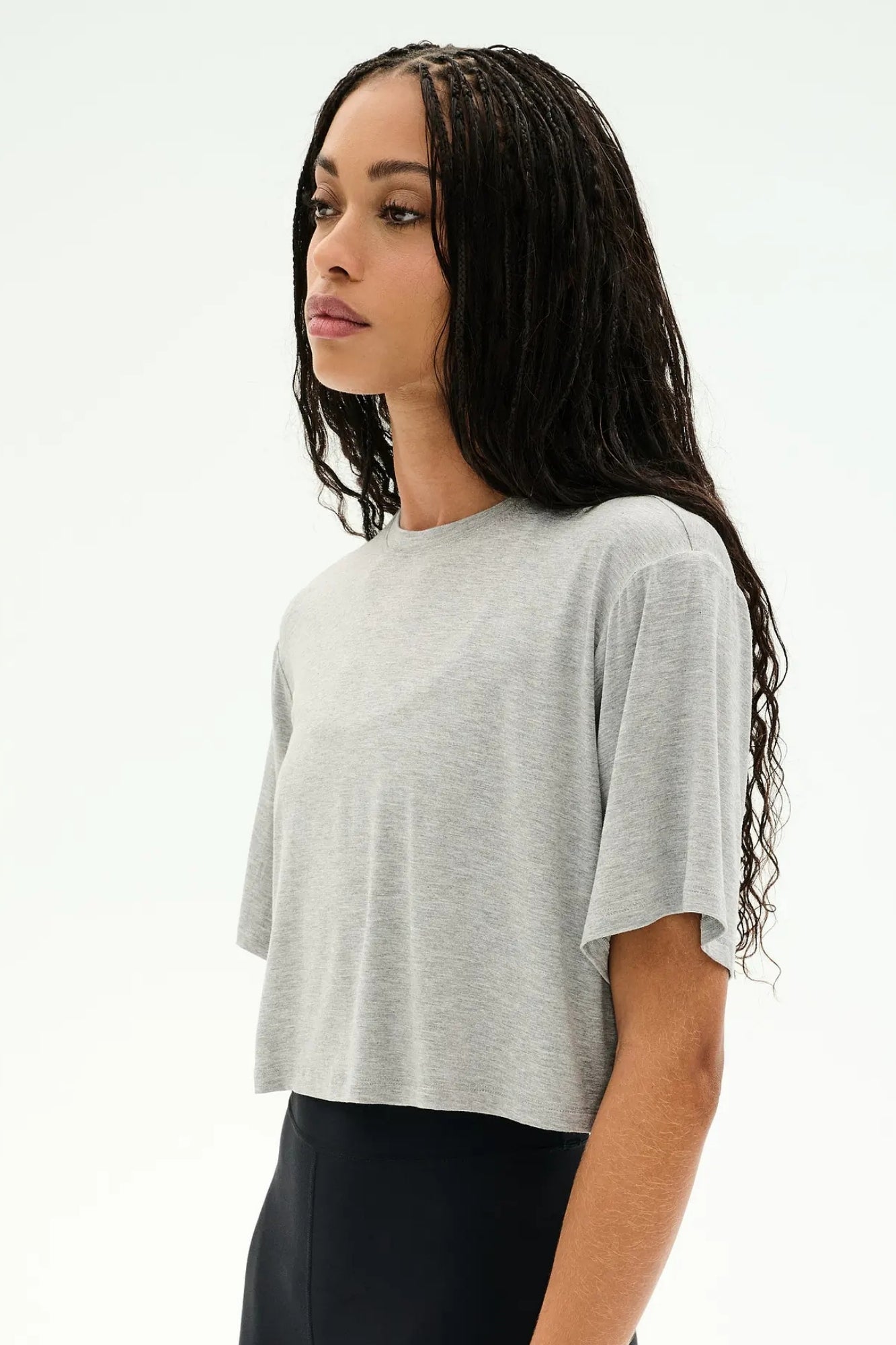 DJUNA OVERSIZED CROP JERSEY TEE IN HEATHER GREY
