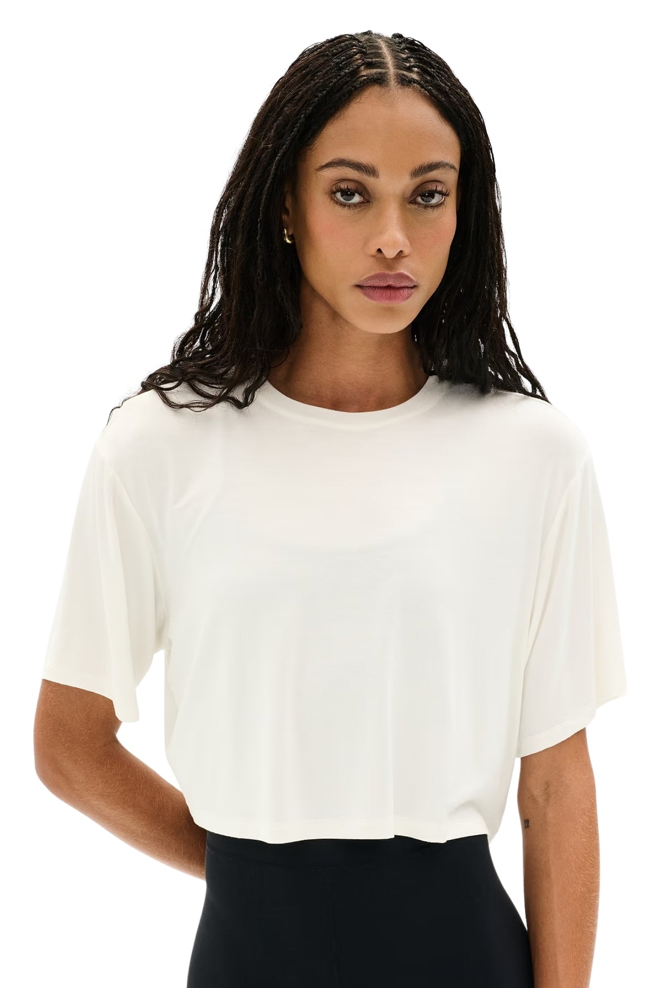 DJUNA OVERSIZED CROP JERSEY TEE IN WHITE