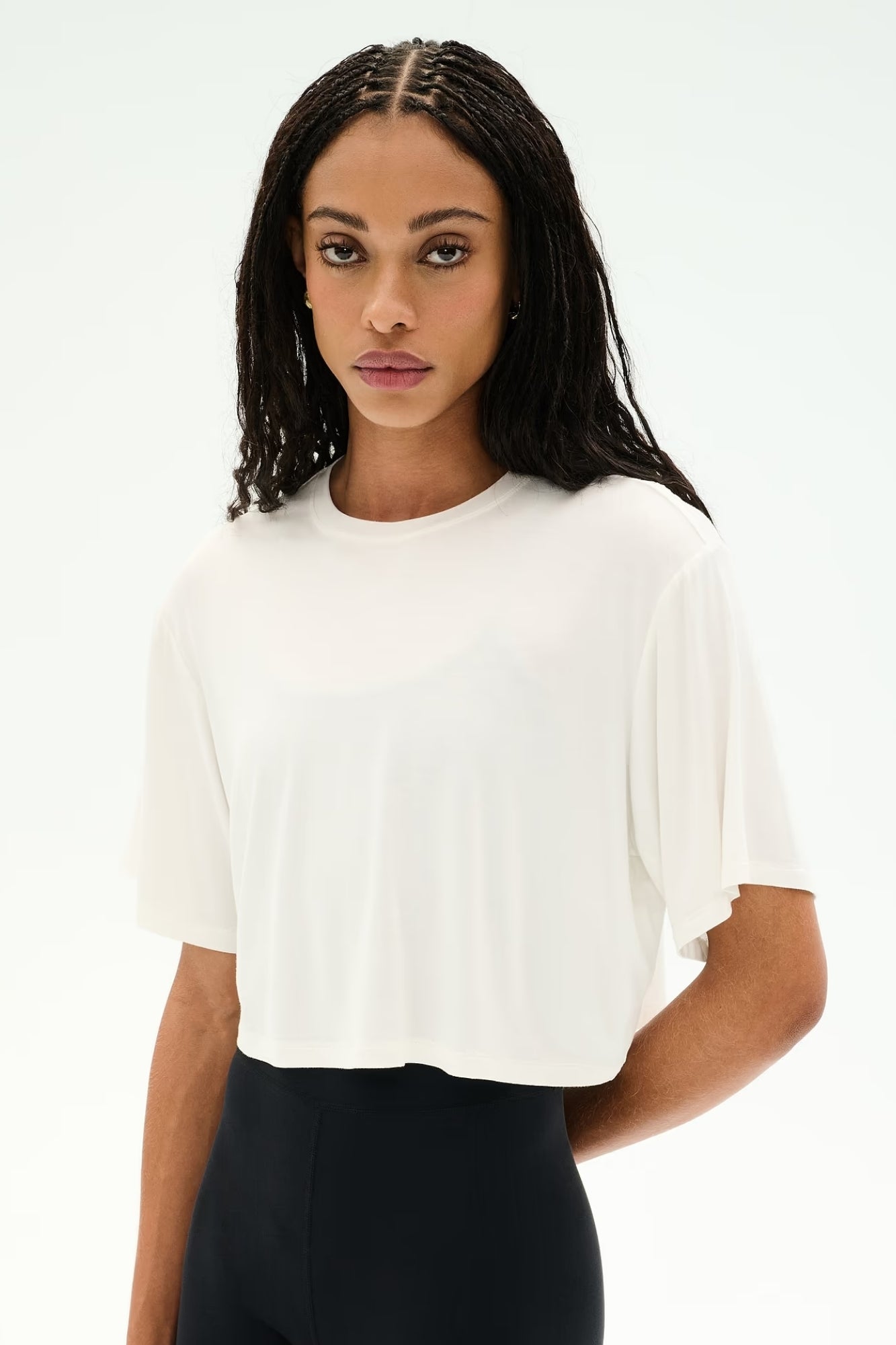 DJUNA OVERSIZED CROP JERSEY TEE IN WHITE