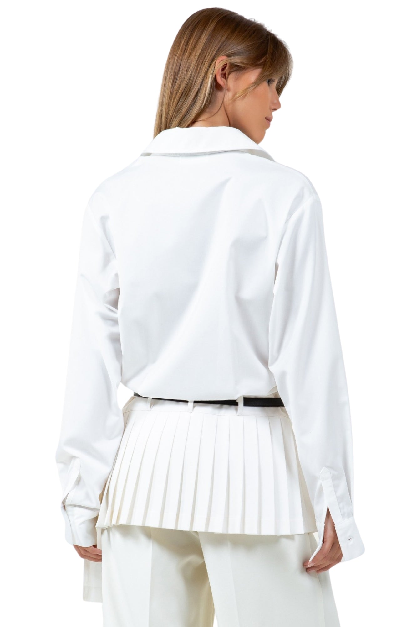 CONTRAST ASYMMETRICAL PLEAT DETAIL POPLIN DRESS