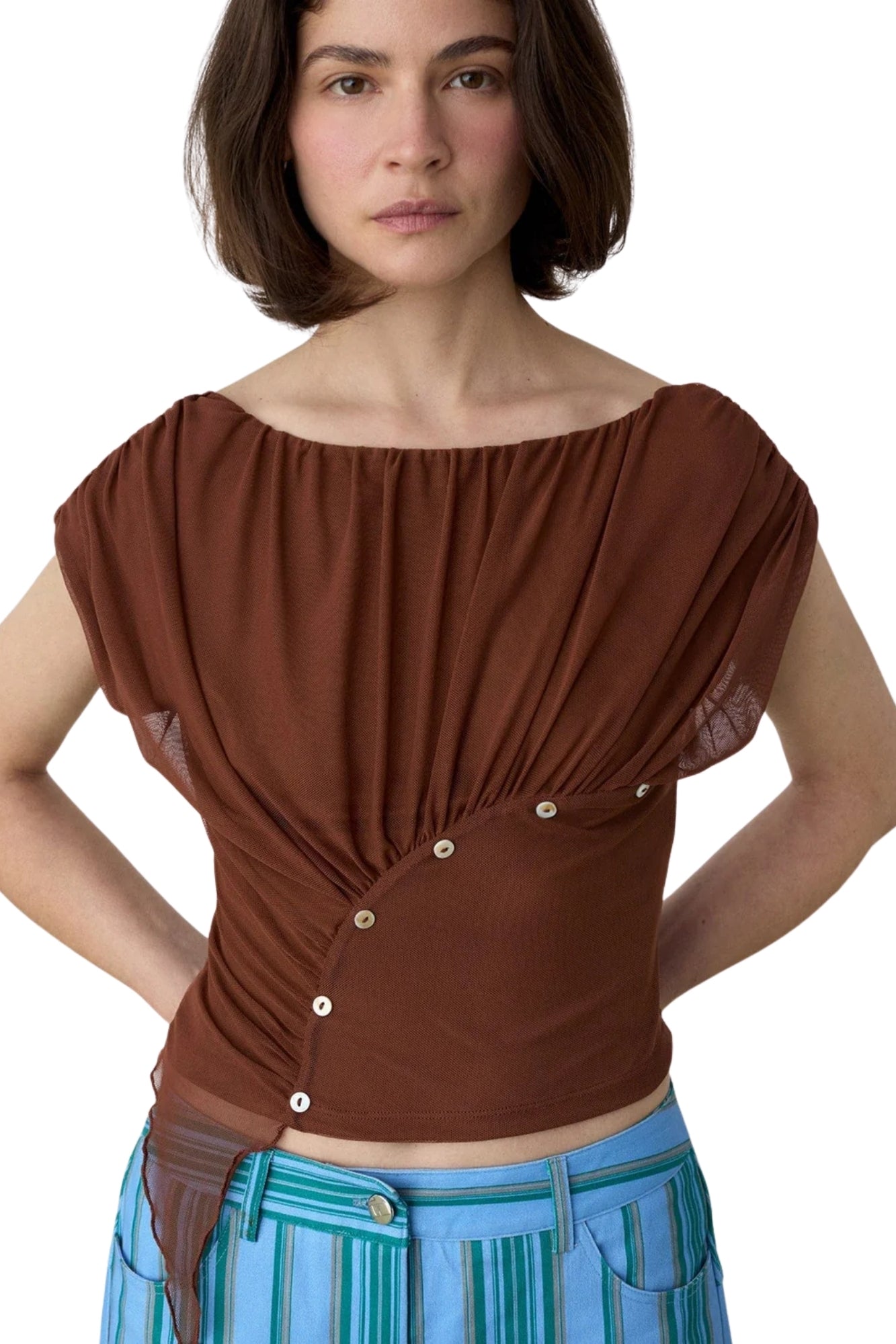 GEMINI BROWN DRAPED TOP