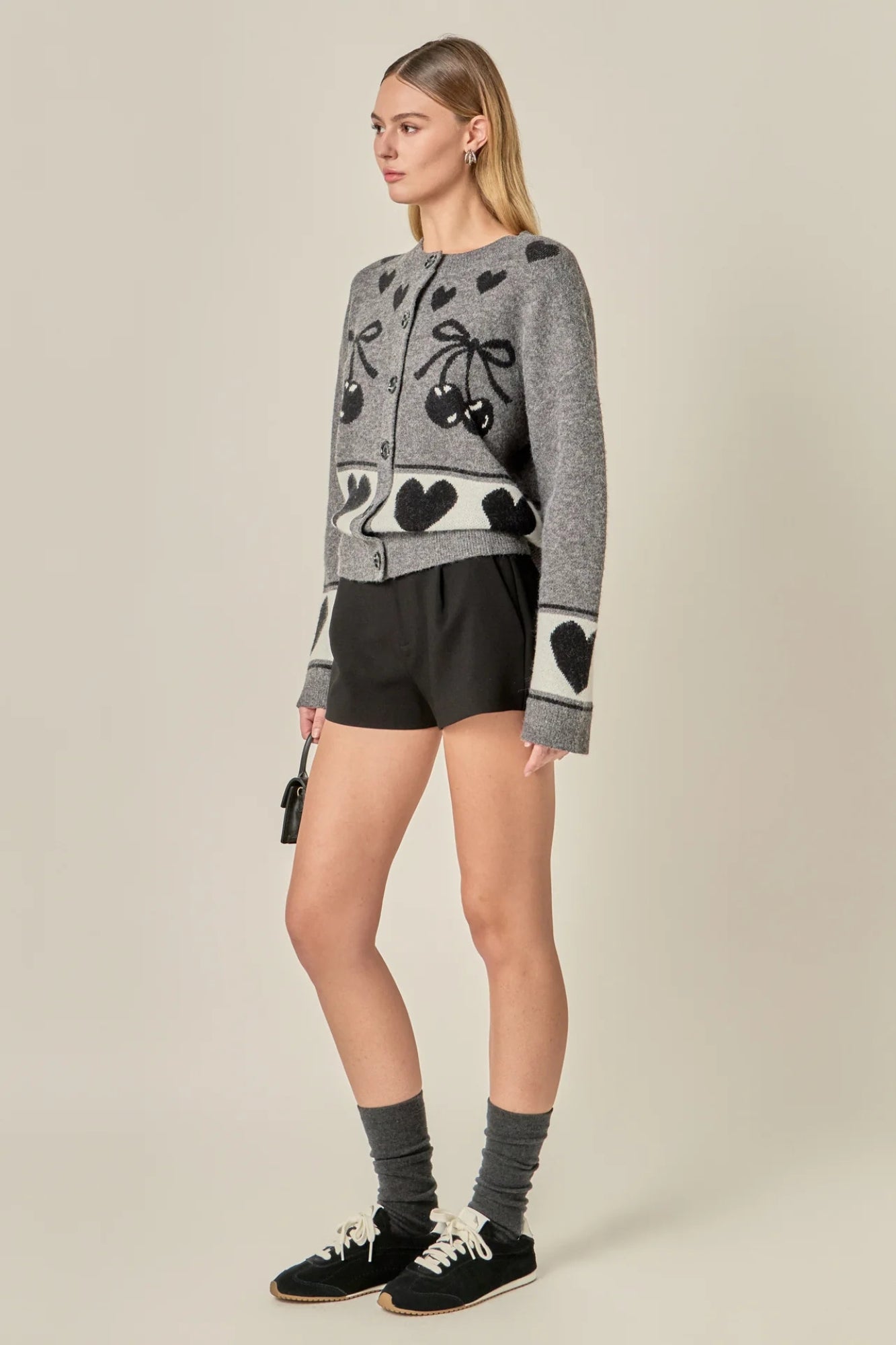 KNIT CARDIGAN WITH CHERRY HEART PATTERN