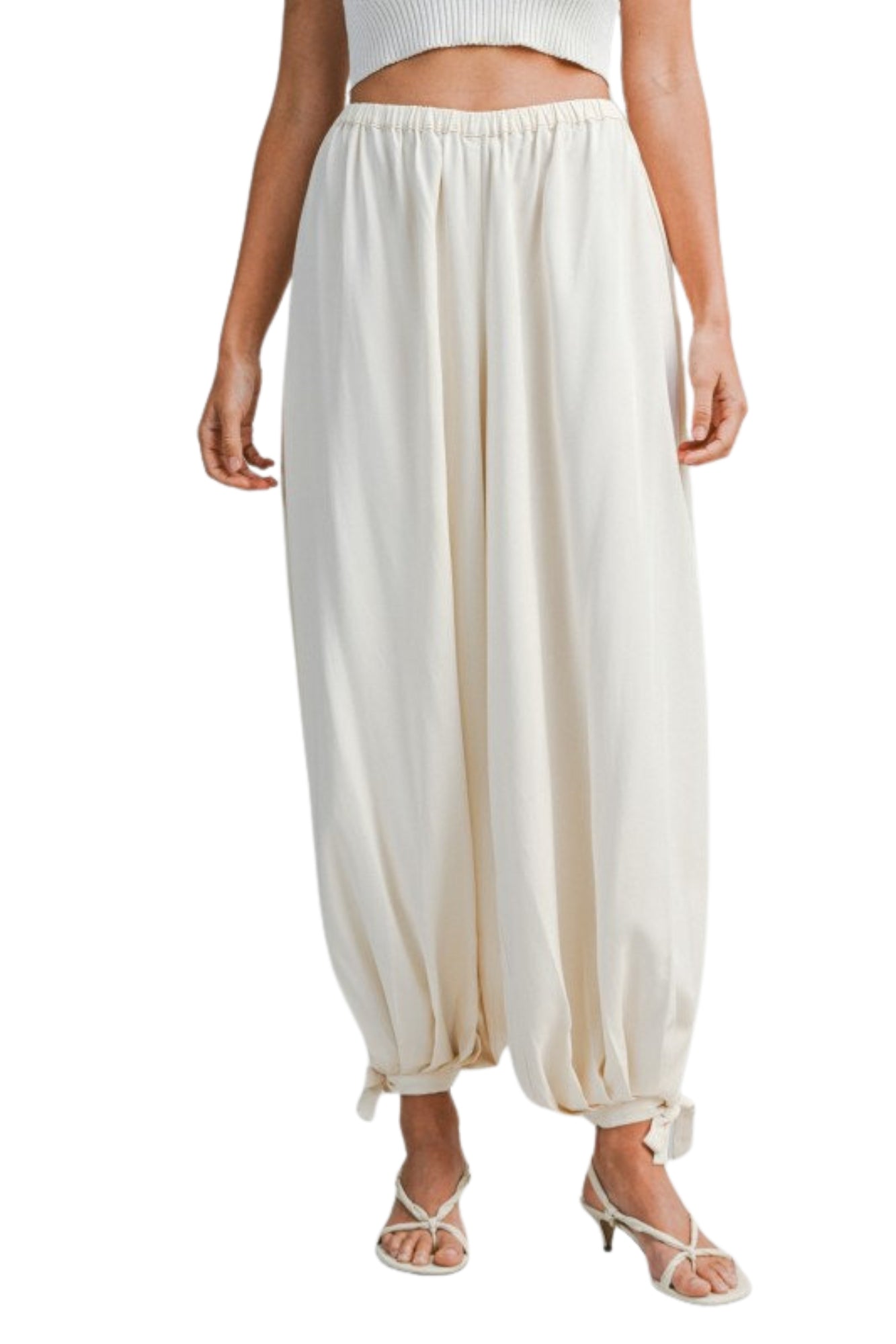 ELASTIC WAIST BALLOON CREAM PANTS