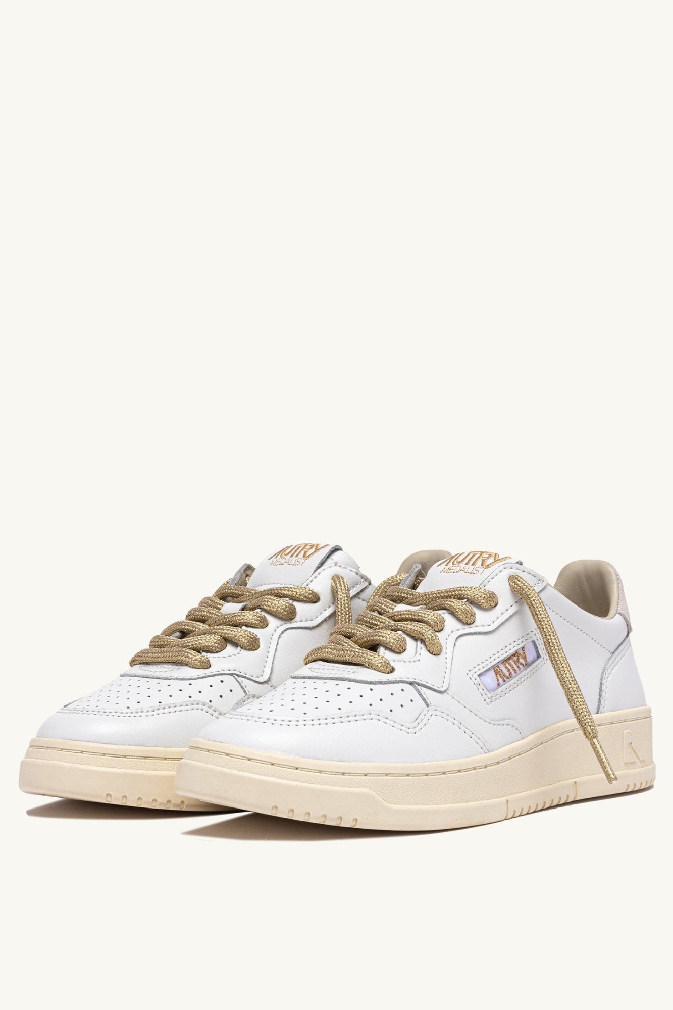 MEDALIST LOW SNEAKERS IN WHITE LEATHER WITH GOLD-TONE LUREX DETAILS