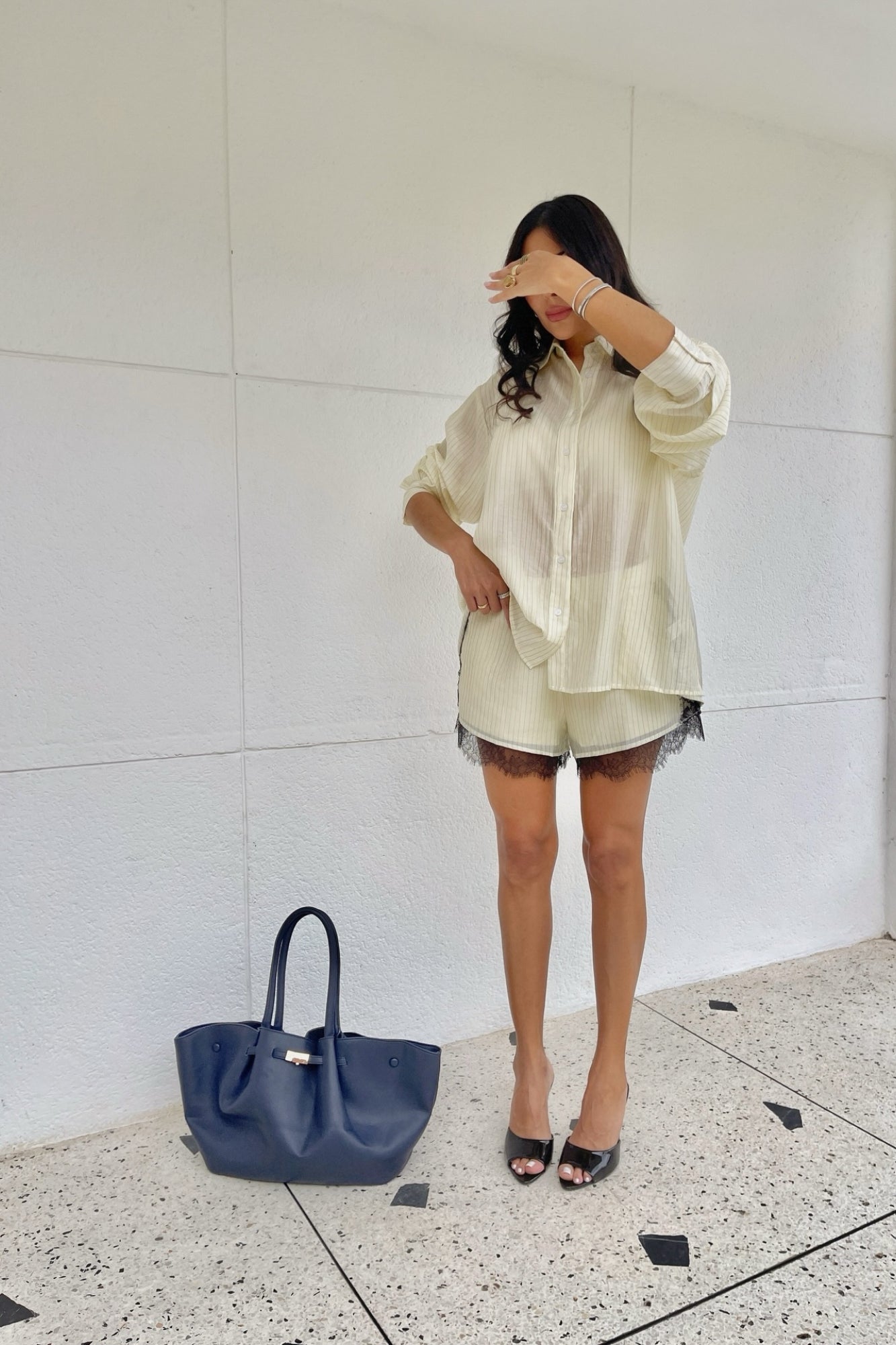 LIGHTWEIGHT TONAL STRIPE WITH LACE SET