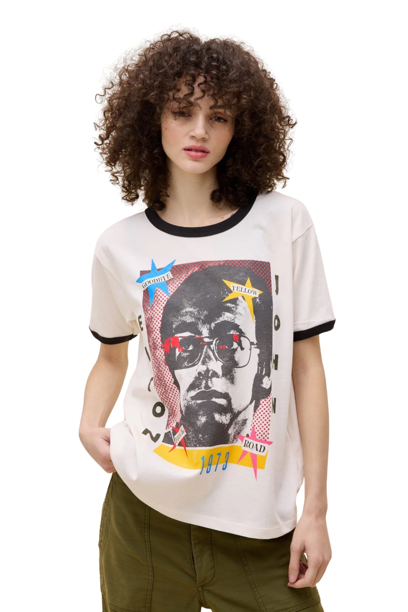 ELTON JOHN 1973 POP ART VINTAGE WHITE OVERSIZED RINGER