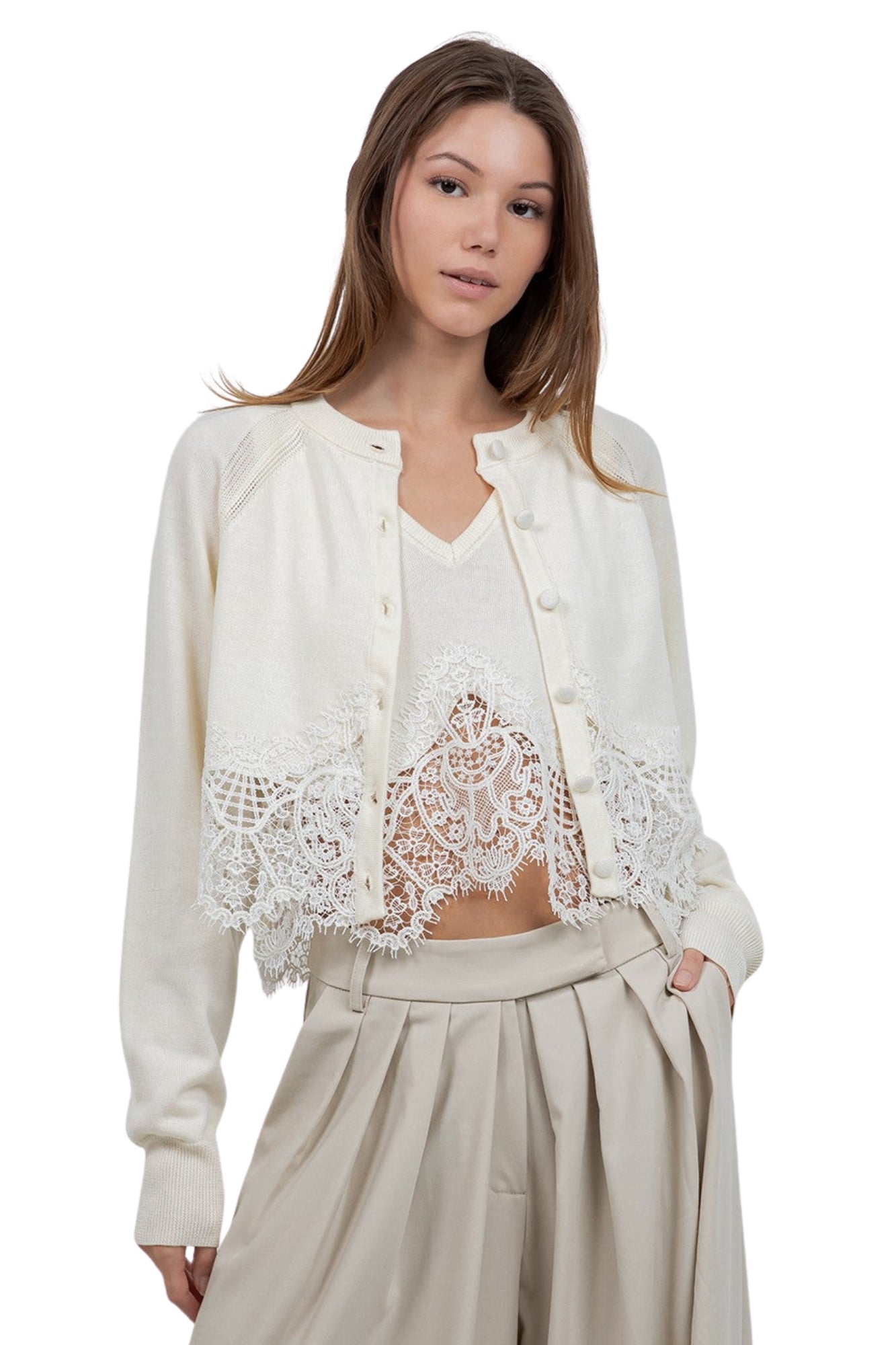 KNITTED SWEATER WITH LACE SET