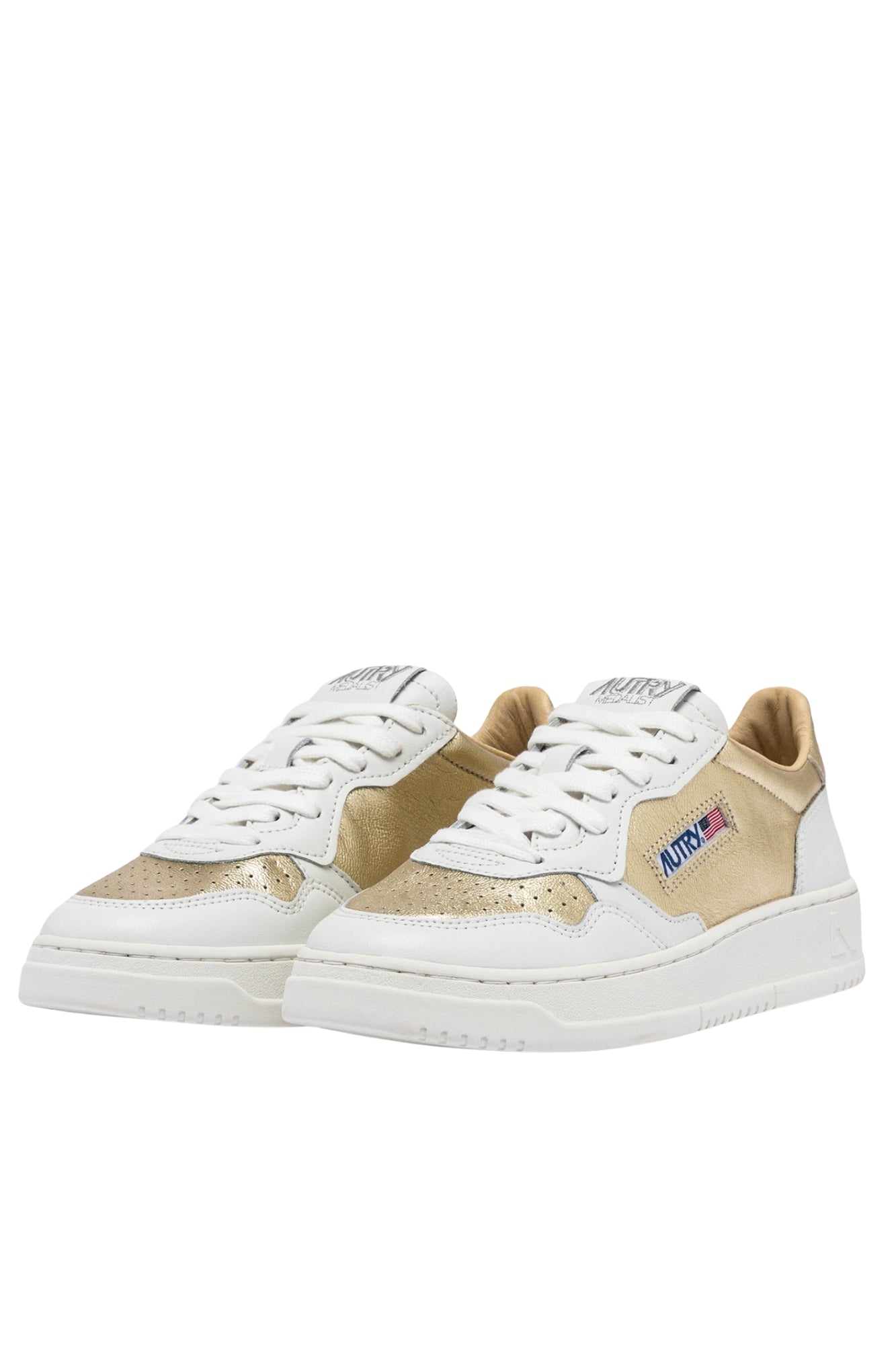 MEDALIST LOW SNEAKERS IN WHITE AND PLATINUM NAPA LEATHER