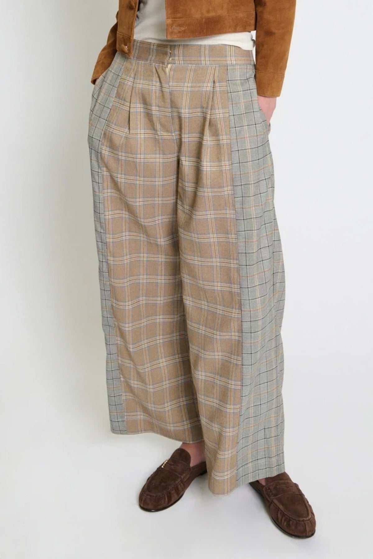 SIENNA MIXED PLAID TROUSER BROWN PLAID
