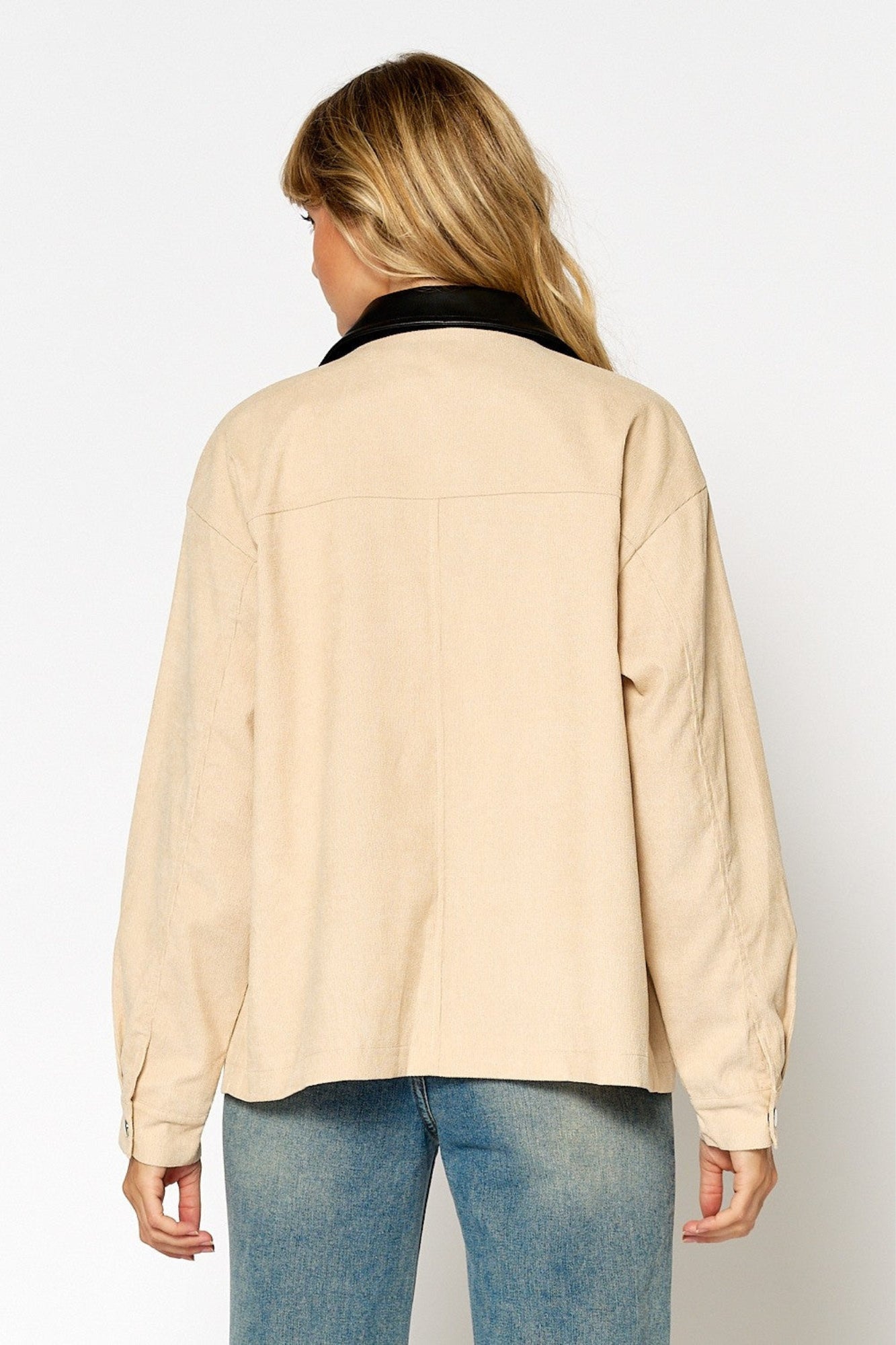 CONTRAST COLLAR CORDUROY ZIPPER FRONT JACKET
