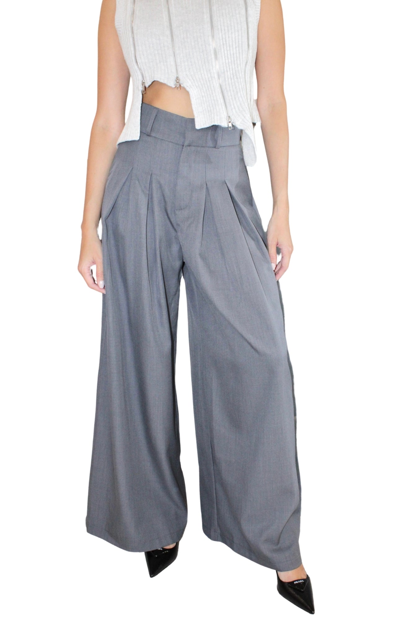 HALEY HIGH WAIST CHARCOAL PALAZZO PANTS