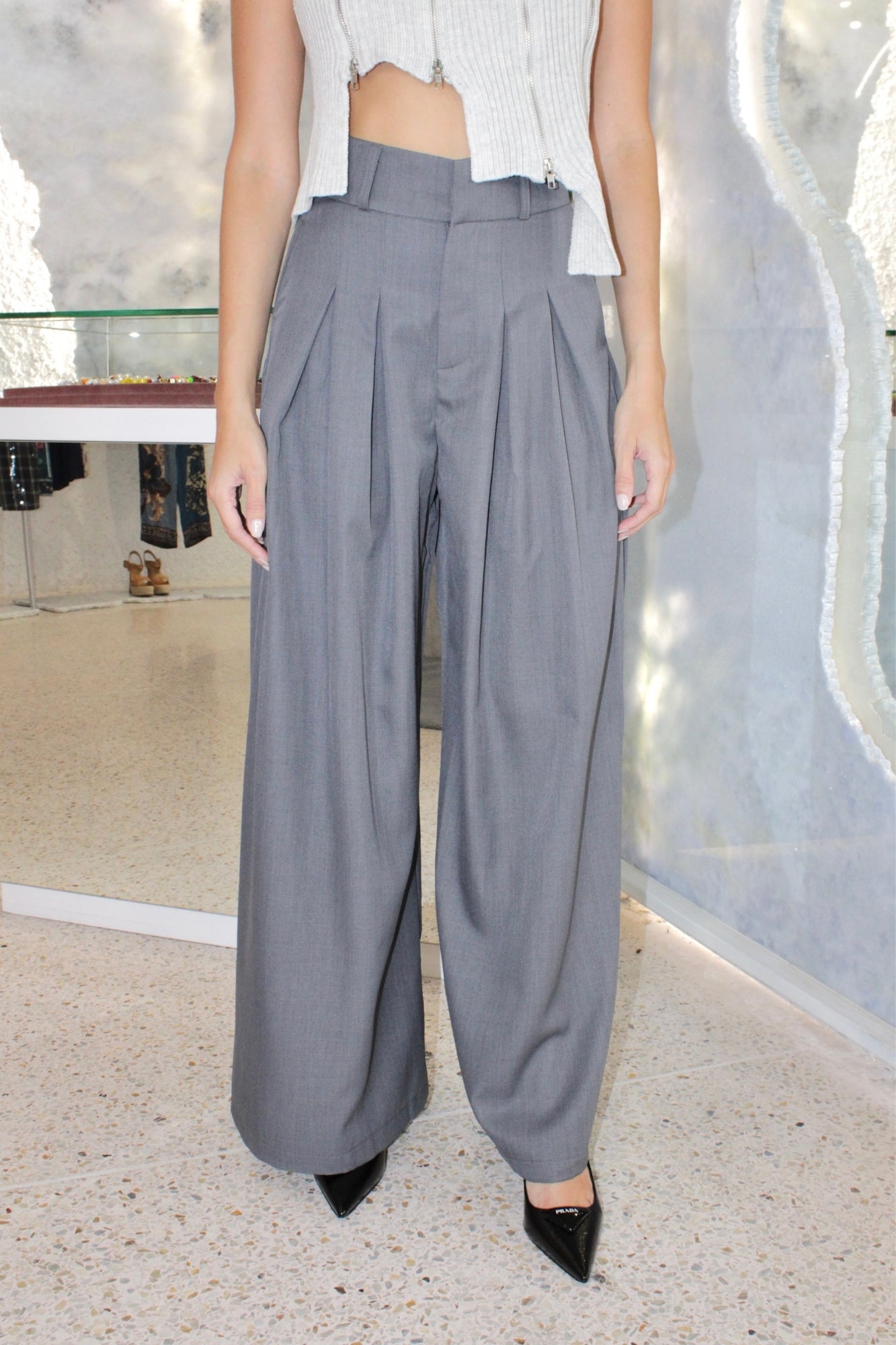 HALEY HIGH WAIST CHARCOAL PALAZZO PANTS
