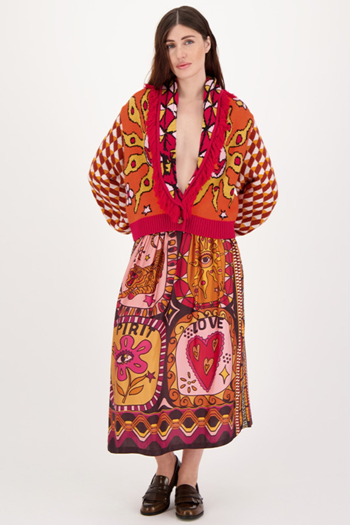 VANESSA PRINTED SUNSET MIDI SKIRT