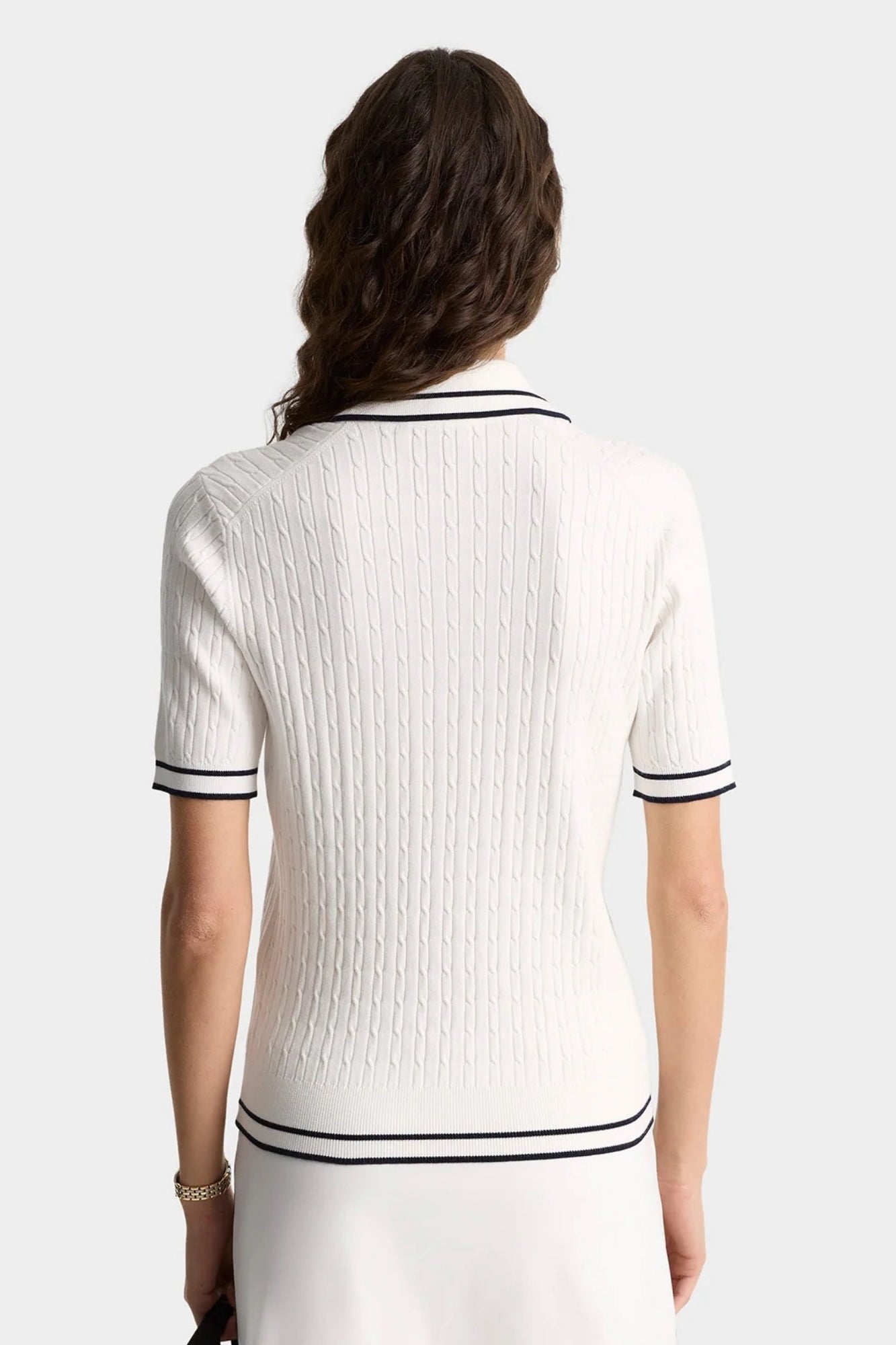 EDEN CREST CABLE KNIT WHITE POLO