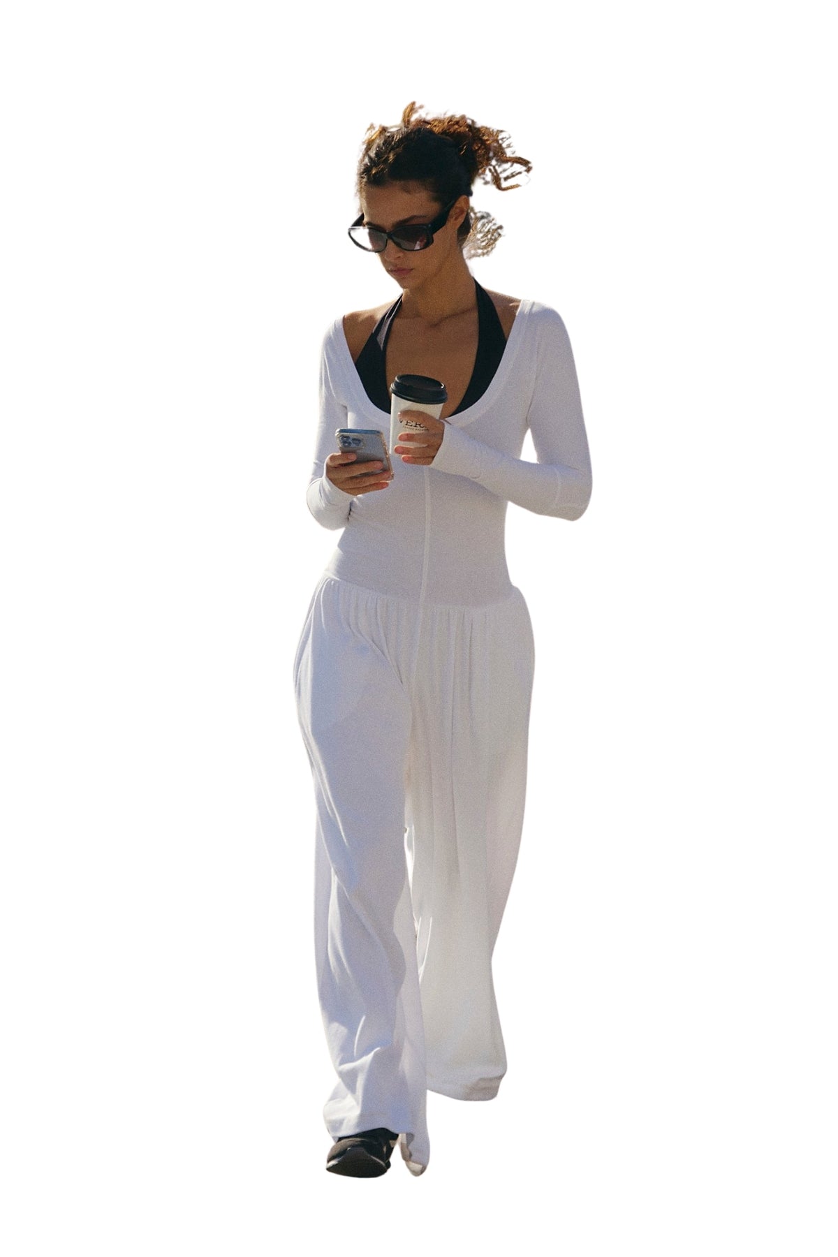 HOT SHOT WIDE LEG ONESIE IN WHITE