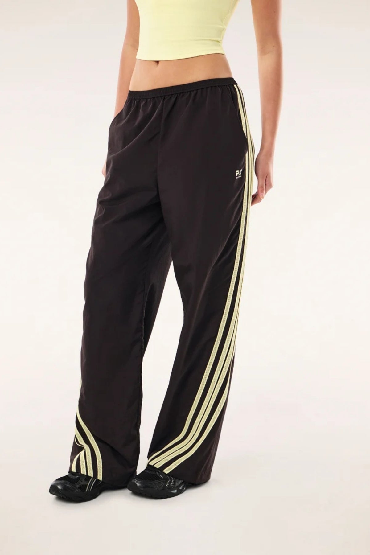 RADIUS PANT IN BLACK BEAN AND SOFT YELLOW