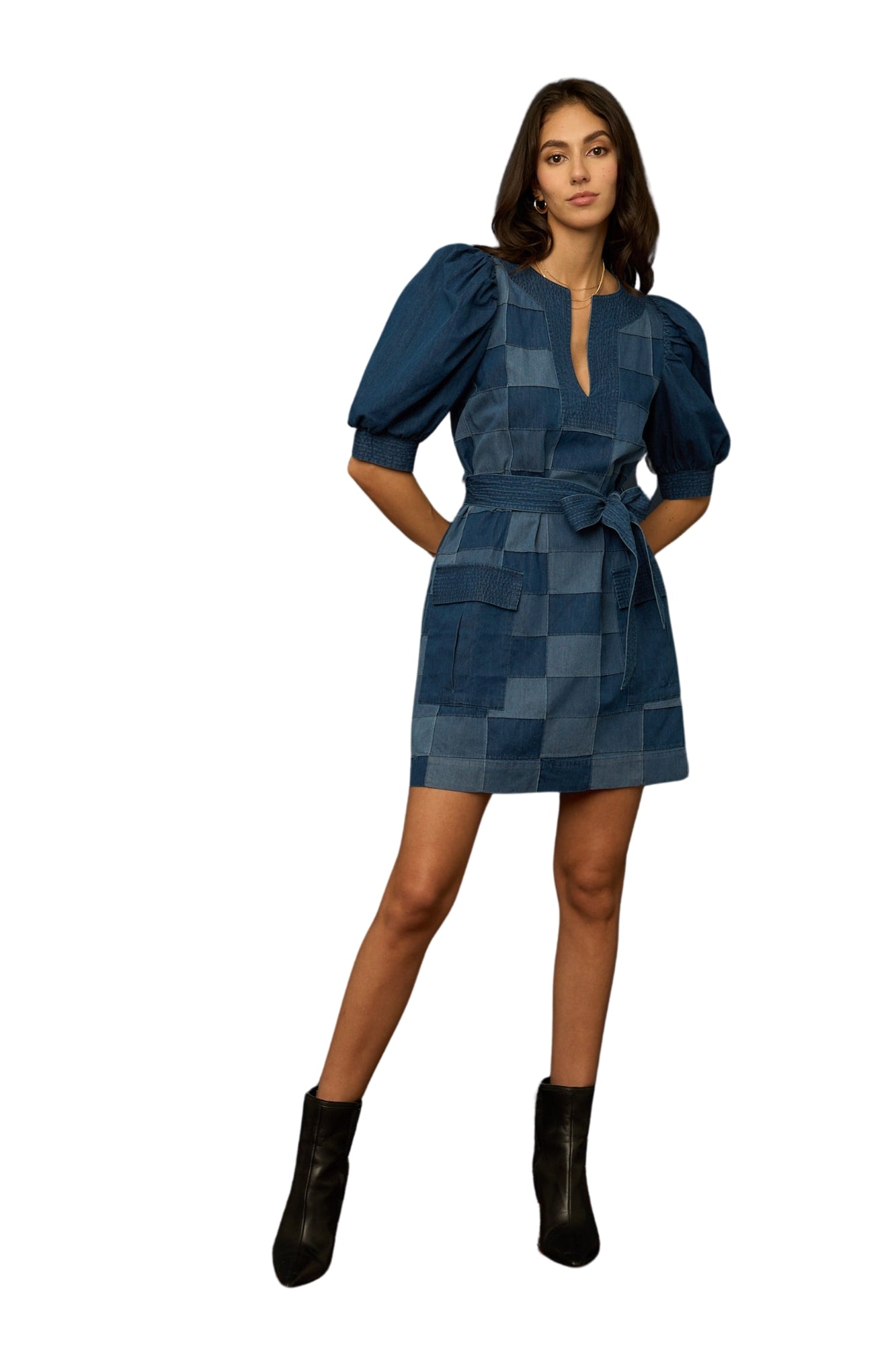 SHELBY PATCHWORK DENIM DRESS