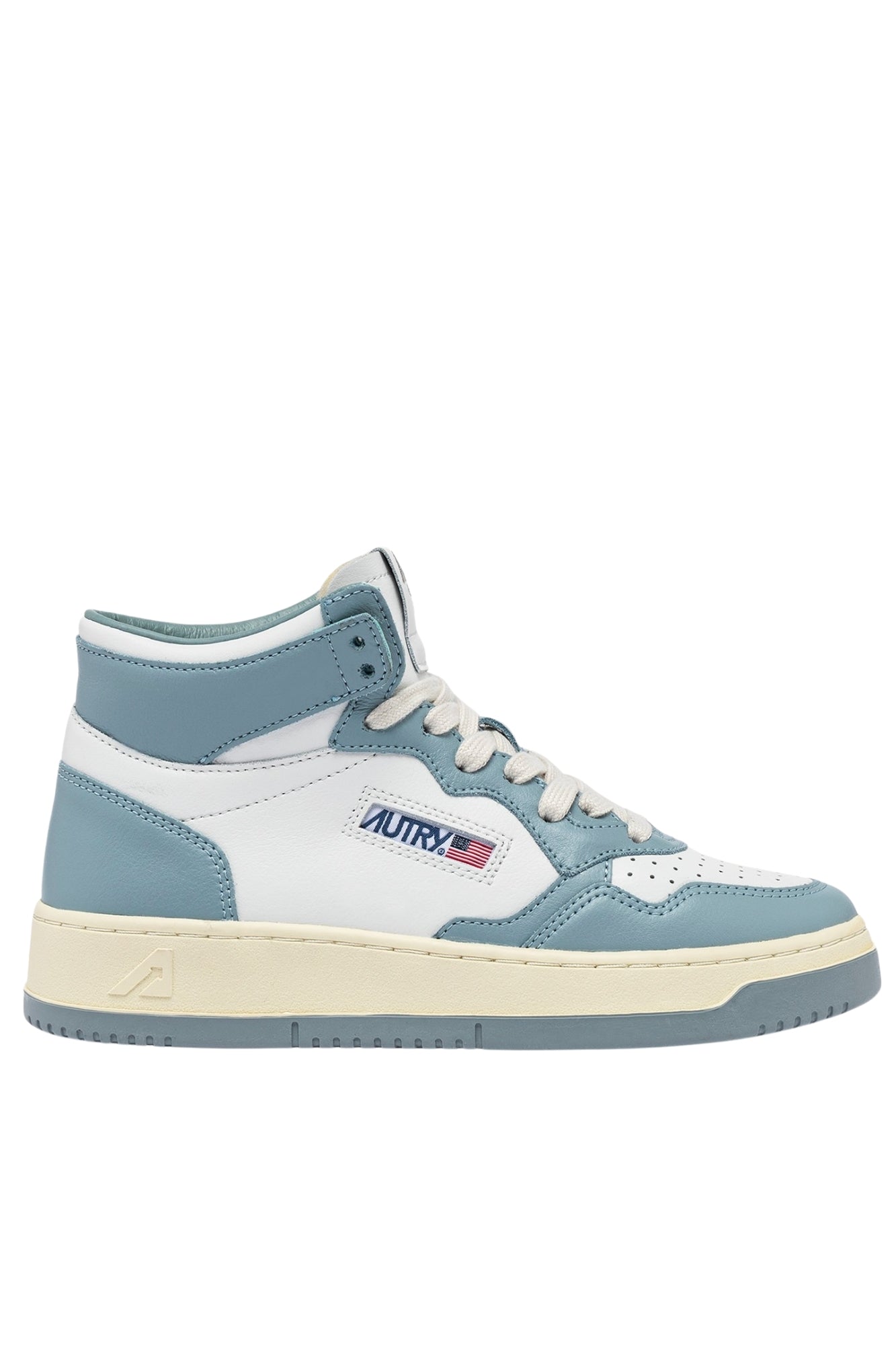 MEDALIST MID BICOLOR SNEAKERS IN WHITE AND SILVER BLUE LEATHER