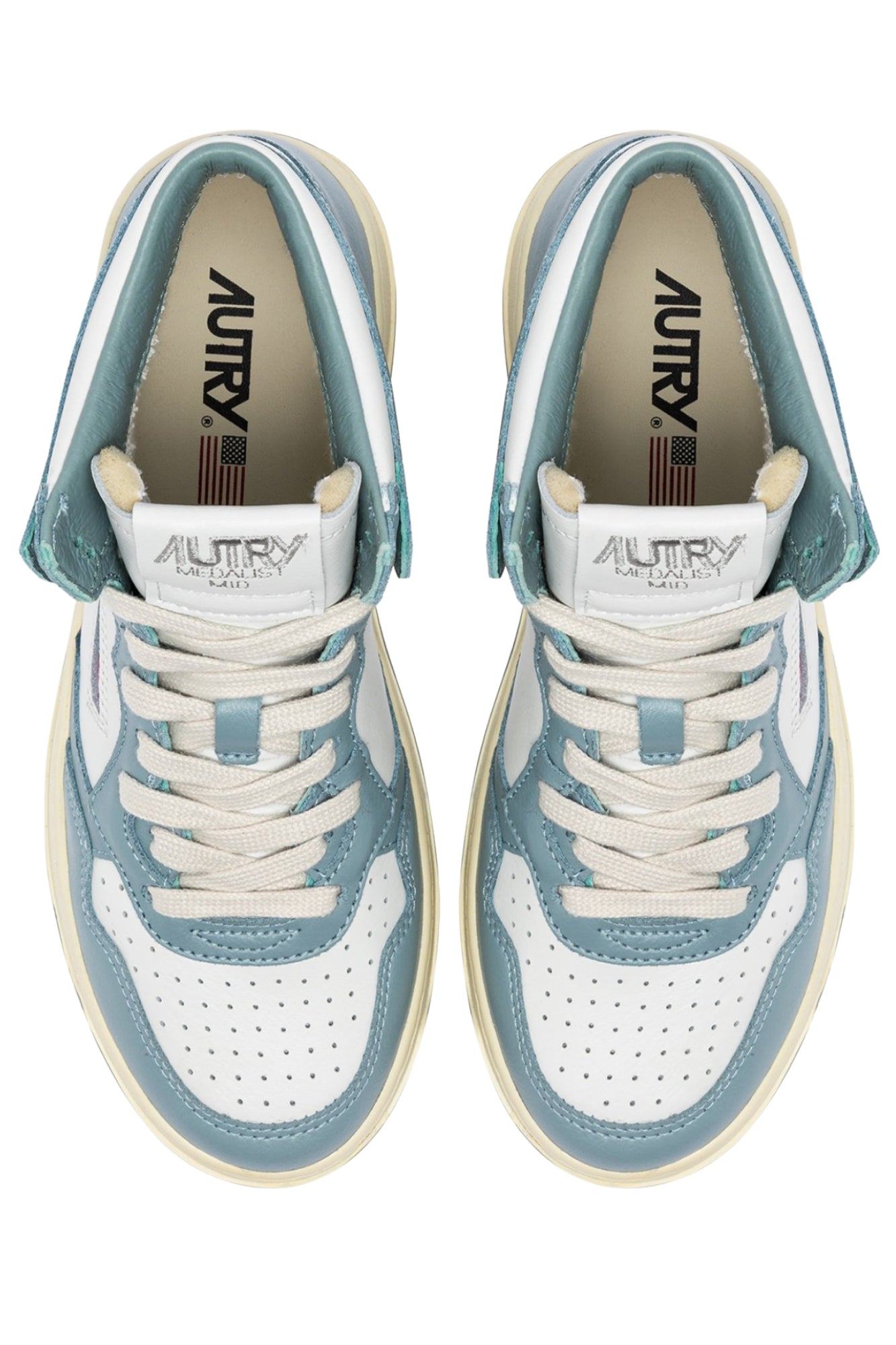 MEDALIST MID BICOLOR SNEAKERS IN WHITE AND SILVER BLUE LEATHER