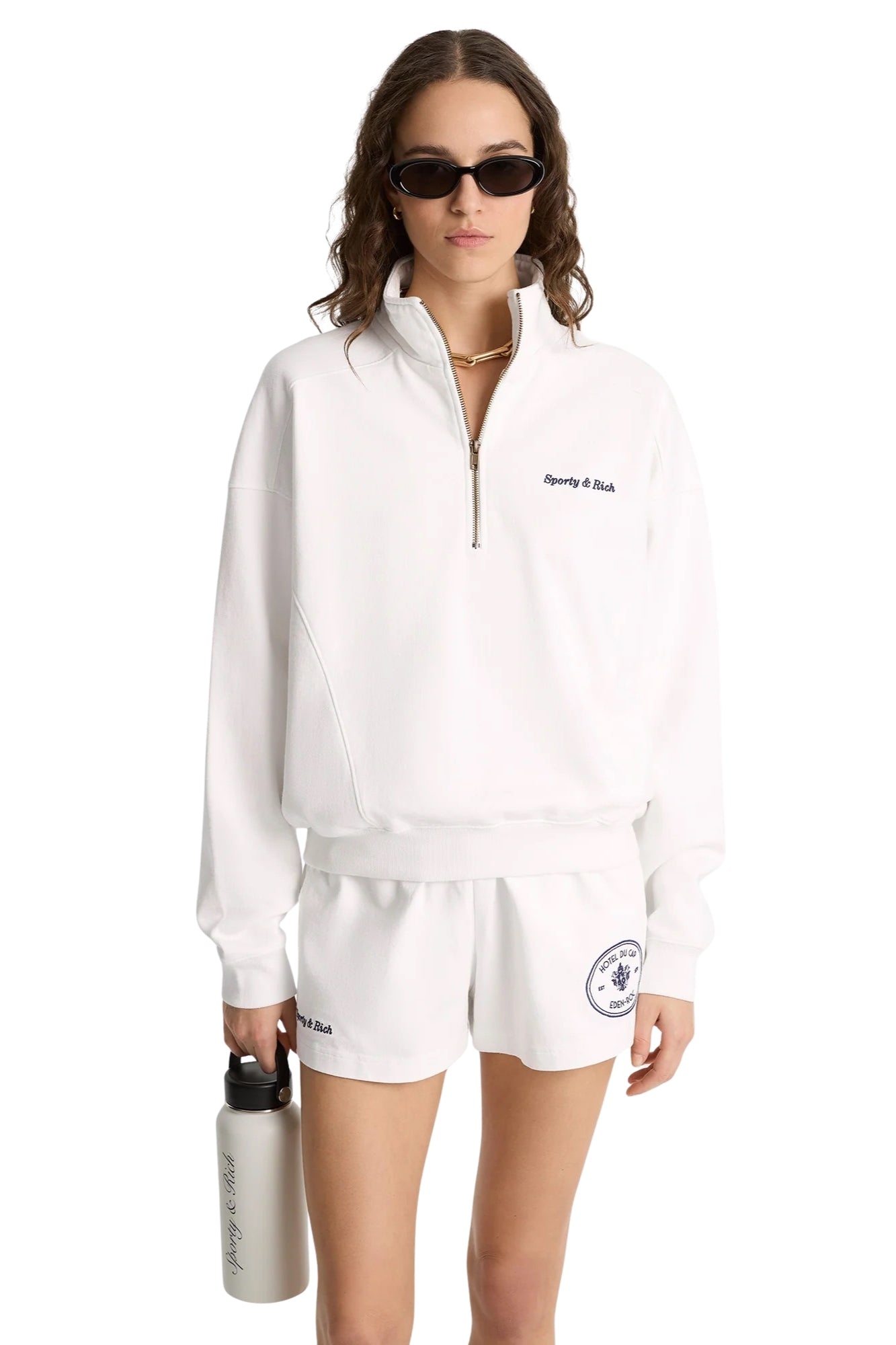 EDEN CREST WHITE AND NAVY QUARTER ZIP