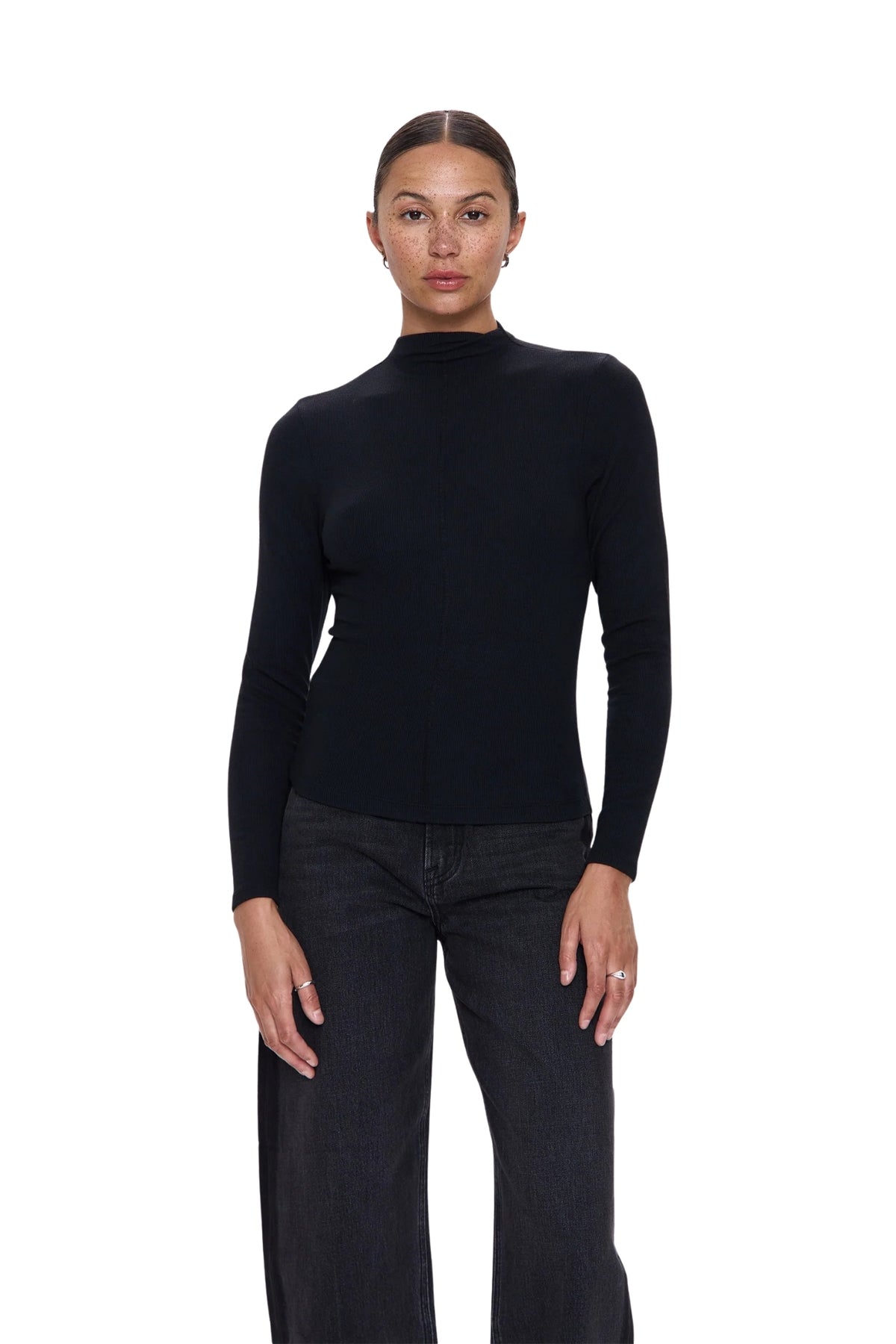 DARA LONG SLEEVE FUNNEL NOIR NECK TOP