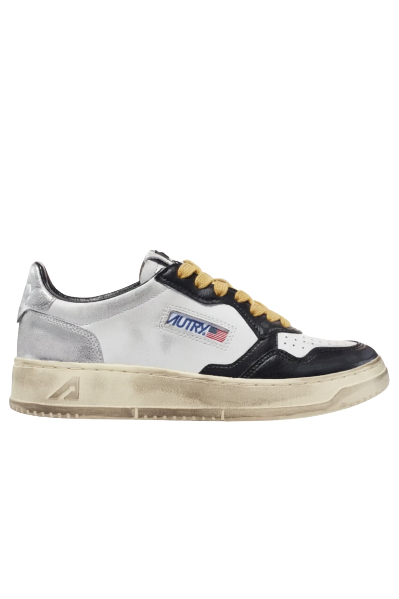 MEDALIST LOW SUPER VINTAGE SNEAKERS IN WHITE BLACK AND SILVER LEATHER