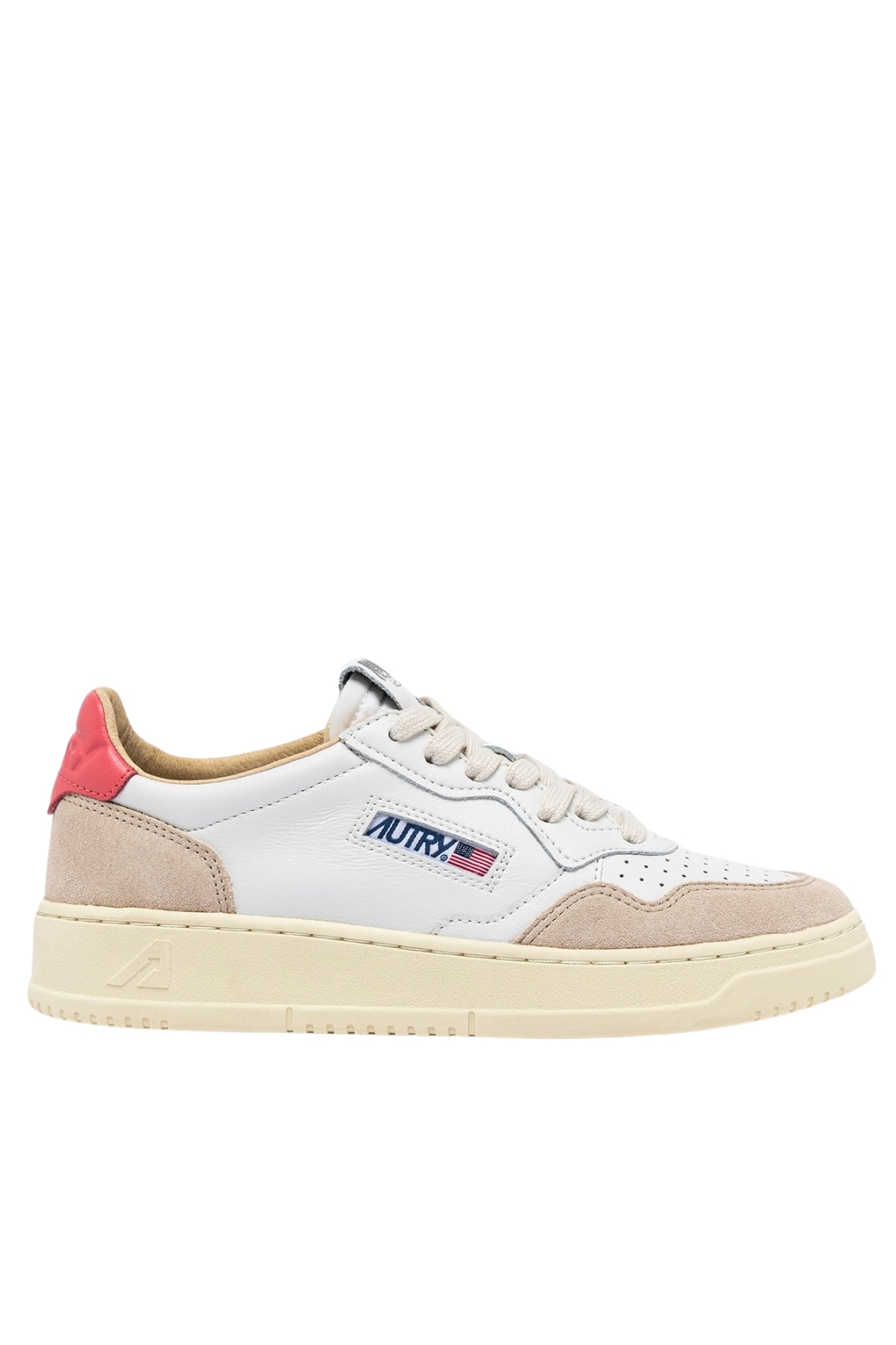 MEDALIST LOW SNEAKERS IN WHITE AND TEAROSE LEATHER SUEDE