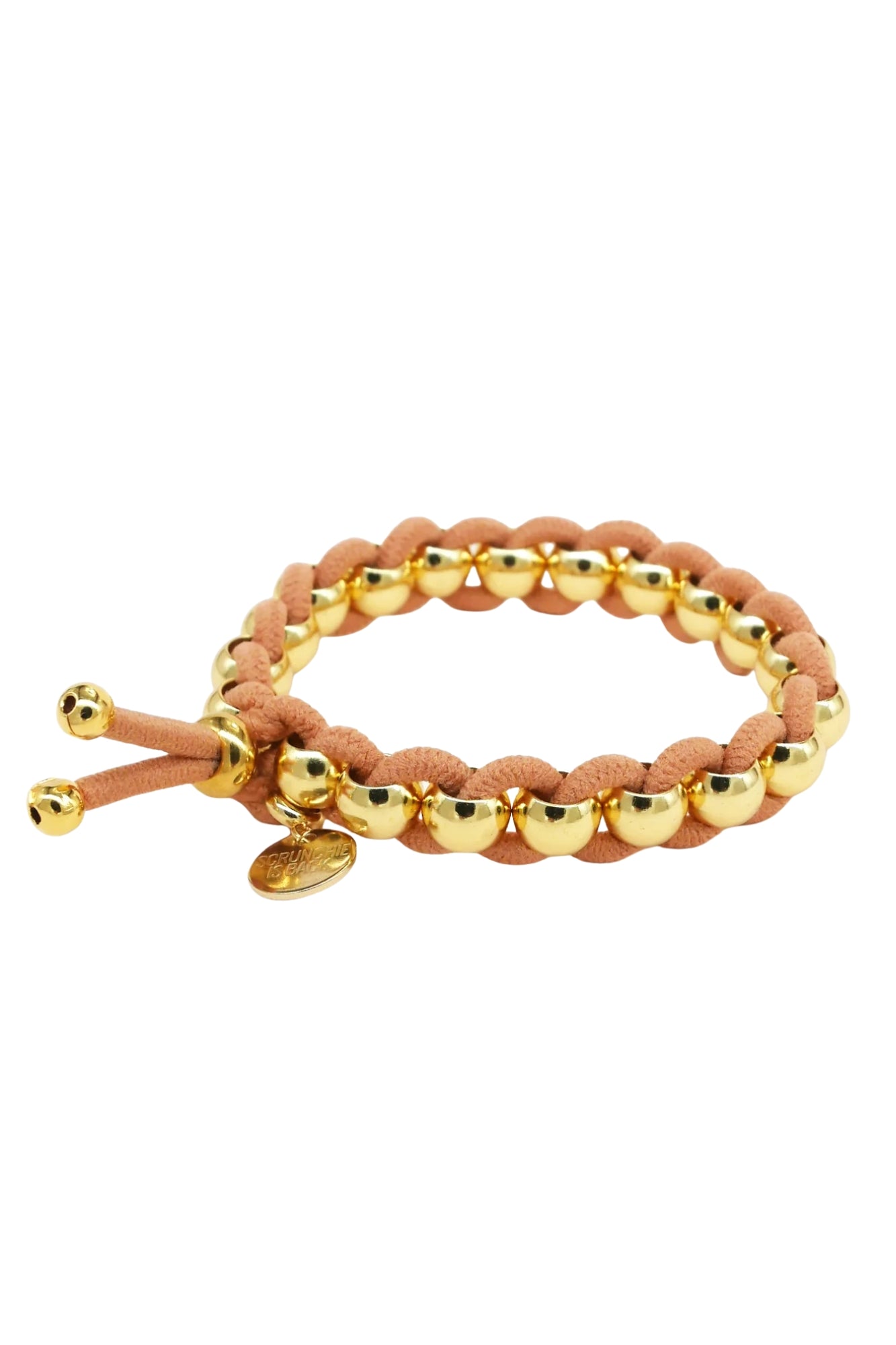 BICHOU ROUND GOLD BEADS AND CARAMEL ELASTIC HAIR TIE