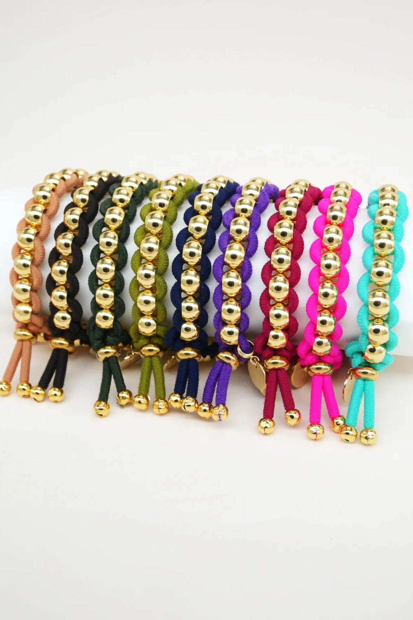 BICHOU ROUND GOLD BEADS AND CARAMEL ELASTIC HAIR TIE