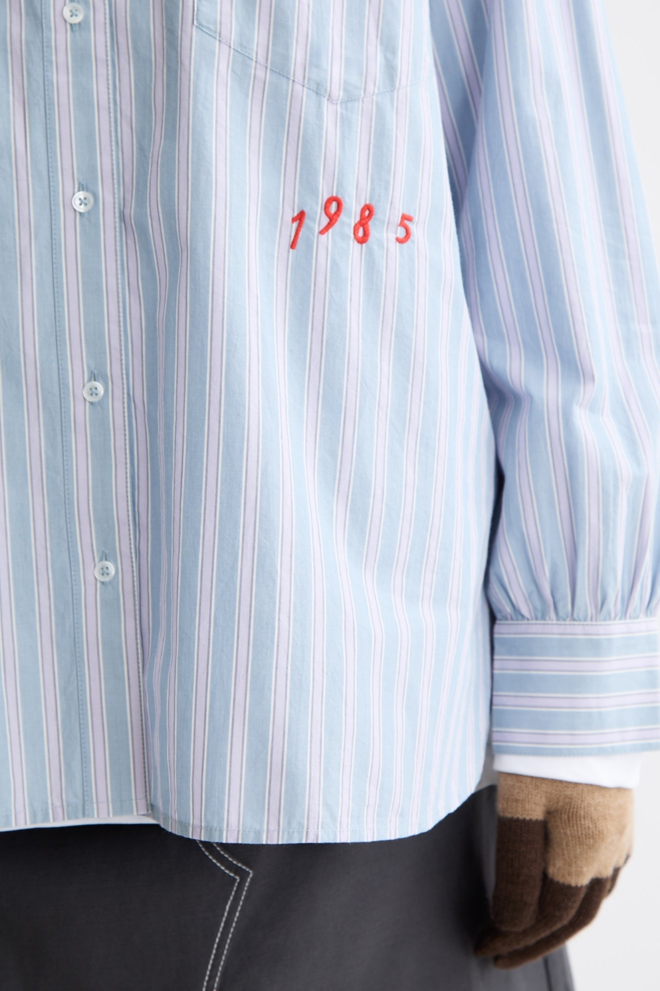 EMBROIDERED FACED DENIM LAVENDER SHIRT