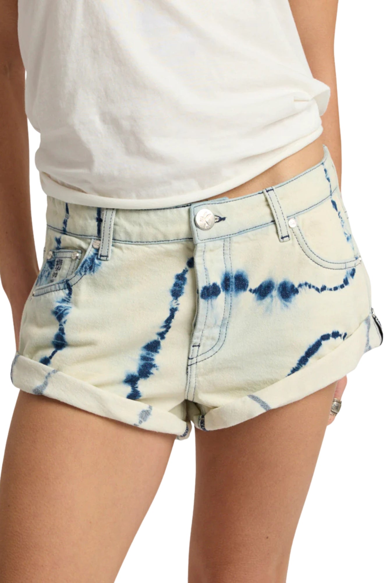 REVIVAL BANDITS TIE DYE LOW WAIST DENIM SHORTS
