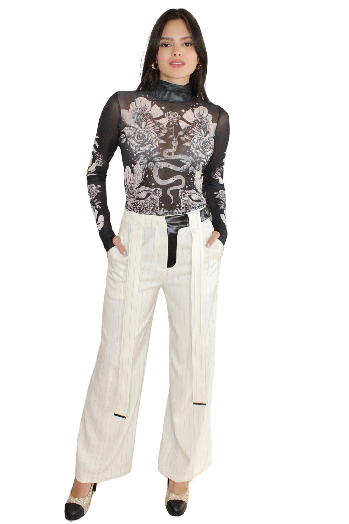 PINSTRIPE IVORY BLACK TROUSER
