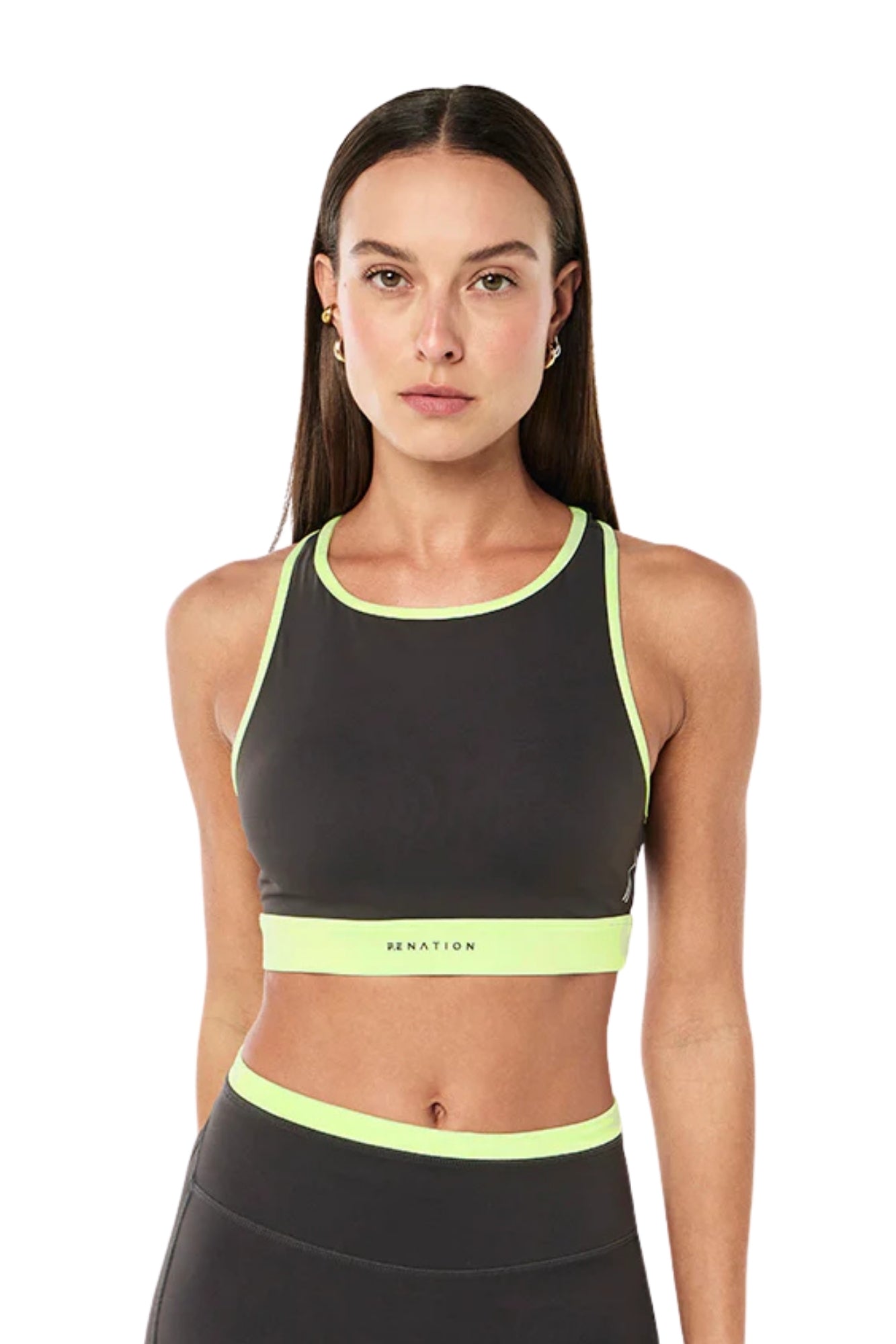 RAPID HIGH NECK BRA IN CAVIAR AND WASHED LIME