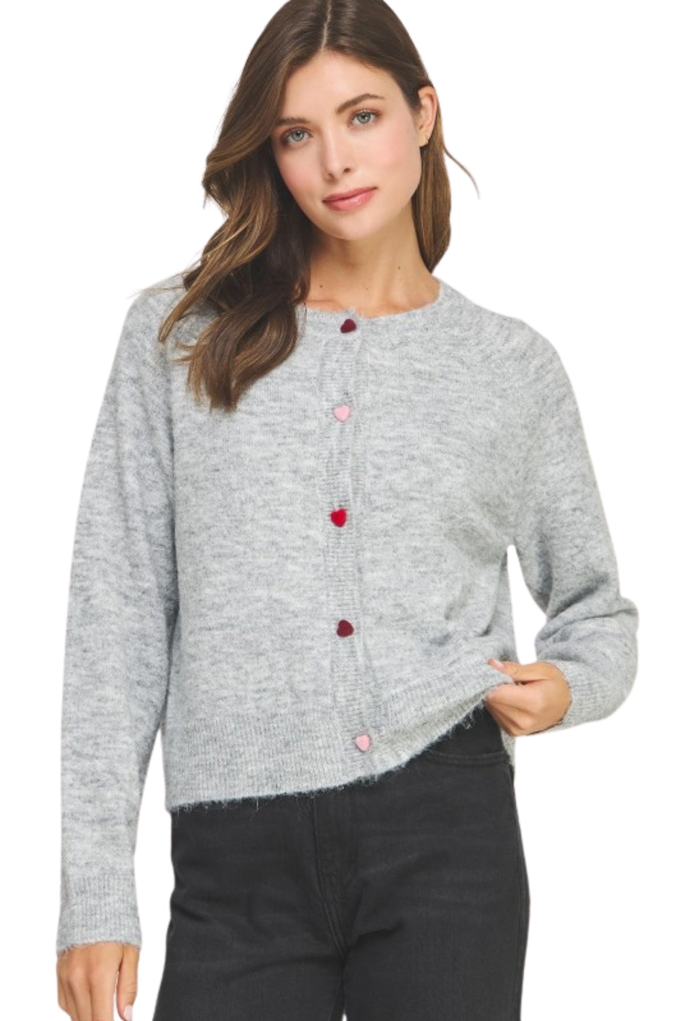 HEART BUTTON GREY CARDIGAN