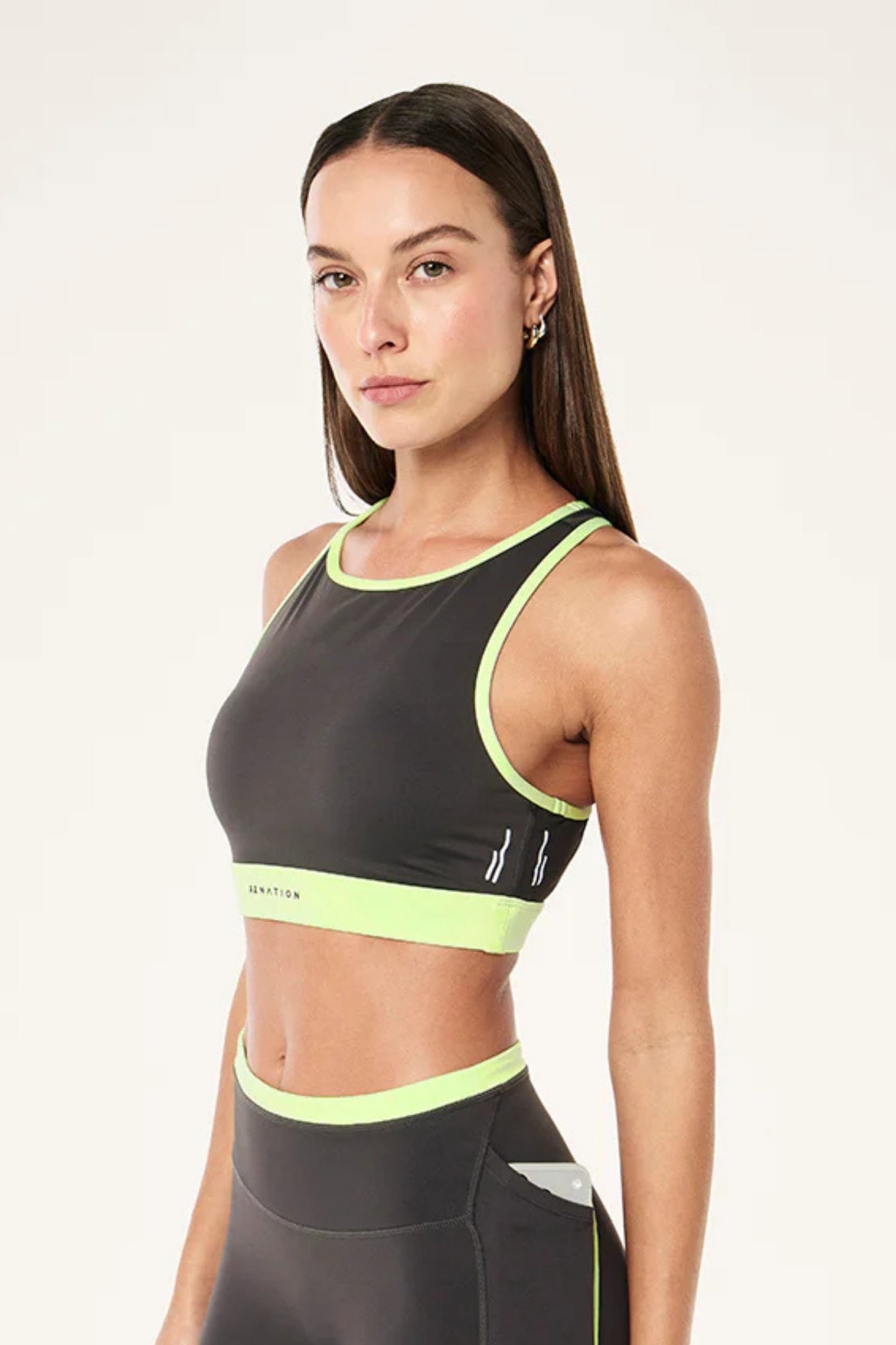 RAPID HIGH NECK BRA IN CAVIAR AND WASHED LIME