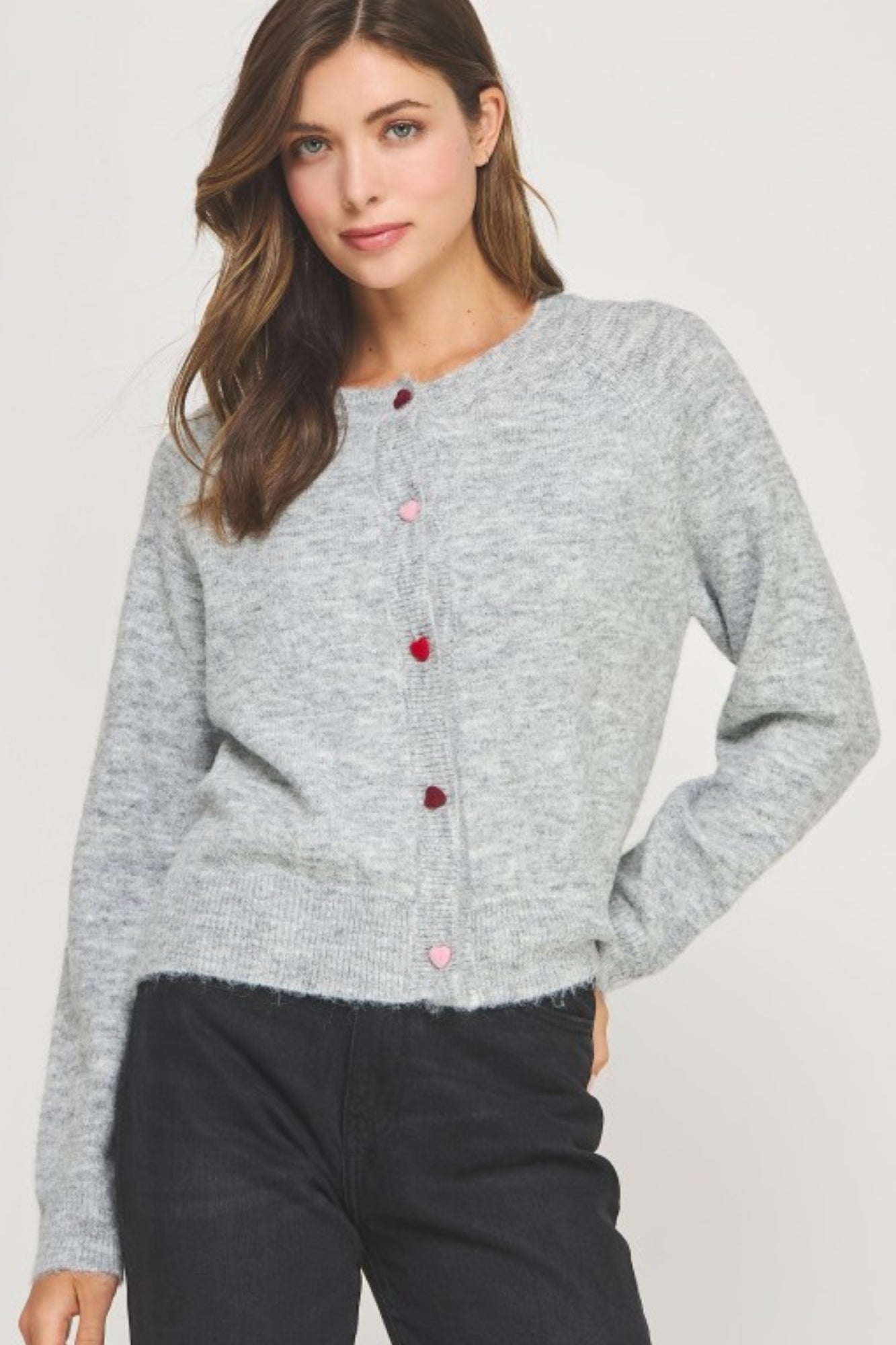 HEART BUTTON GREY CARDIGAN