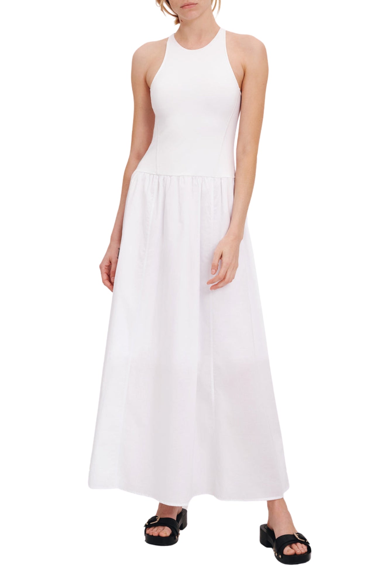 PIMA COTTON MIXED WHITE MAXI DRESS