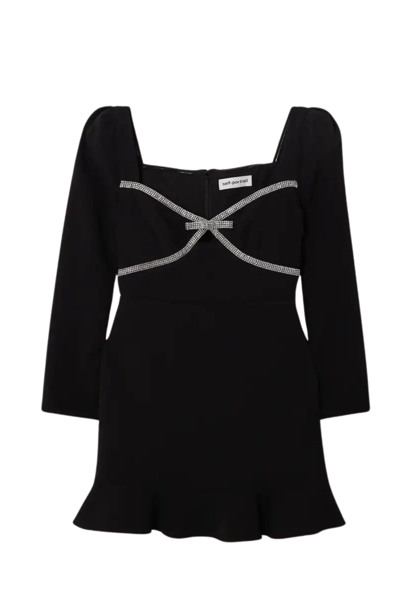 CRYSTAL EMBELLISHED RUFFLED CREPE BLACK MINI DRESS