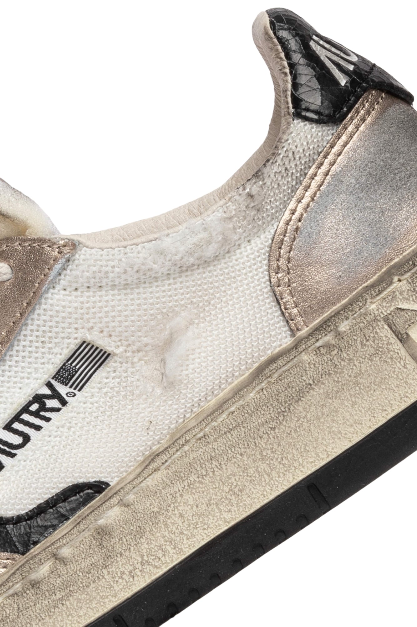 MEDALIST LOW SUPER VINTAGE SNEAKERS IN WHITE MESH, GOLD SUEDE AND BLACK LEATHER