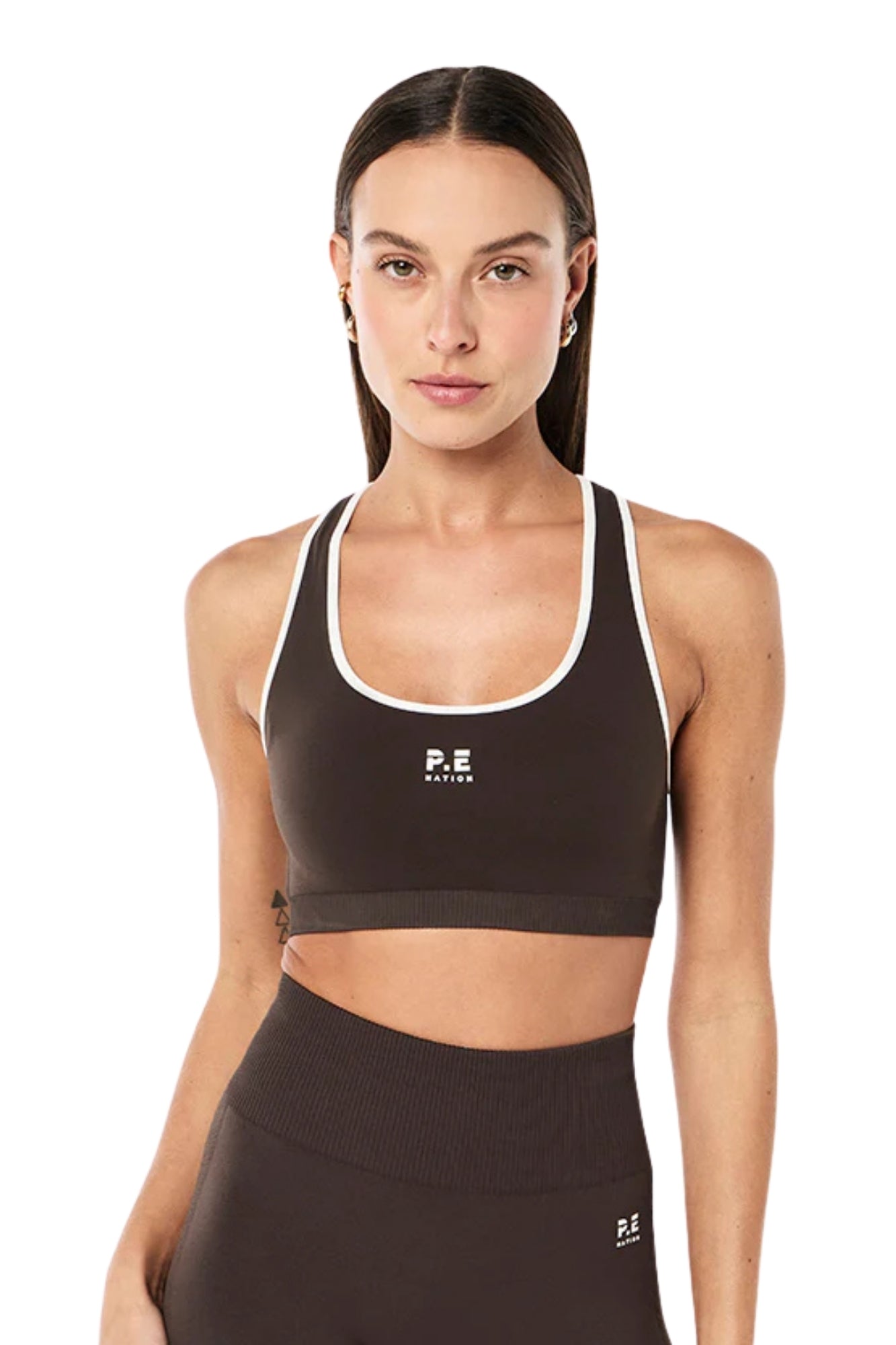 ADAPTION SEAMLESS SPORTS BRA IN COFFEE AND WHISPER WHITE