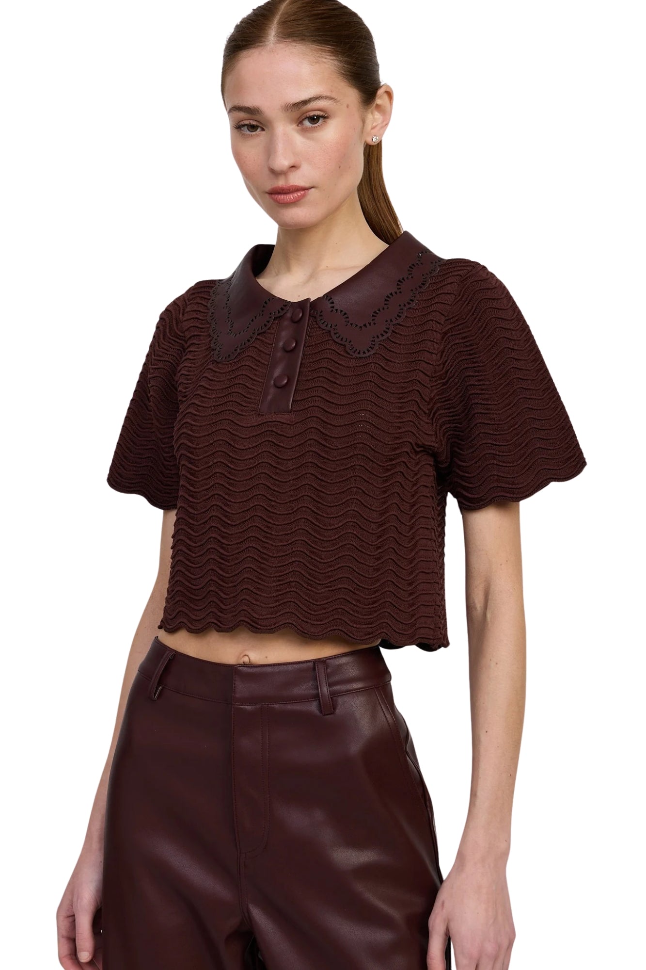 DELPHINE SHORT SLEEVE PLUM BROWN POLO