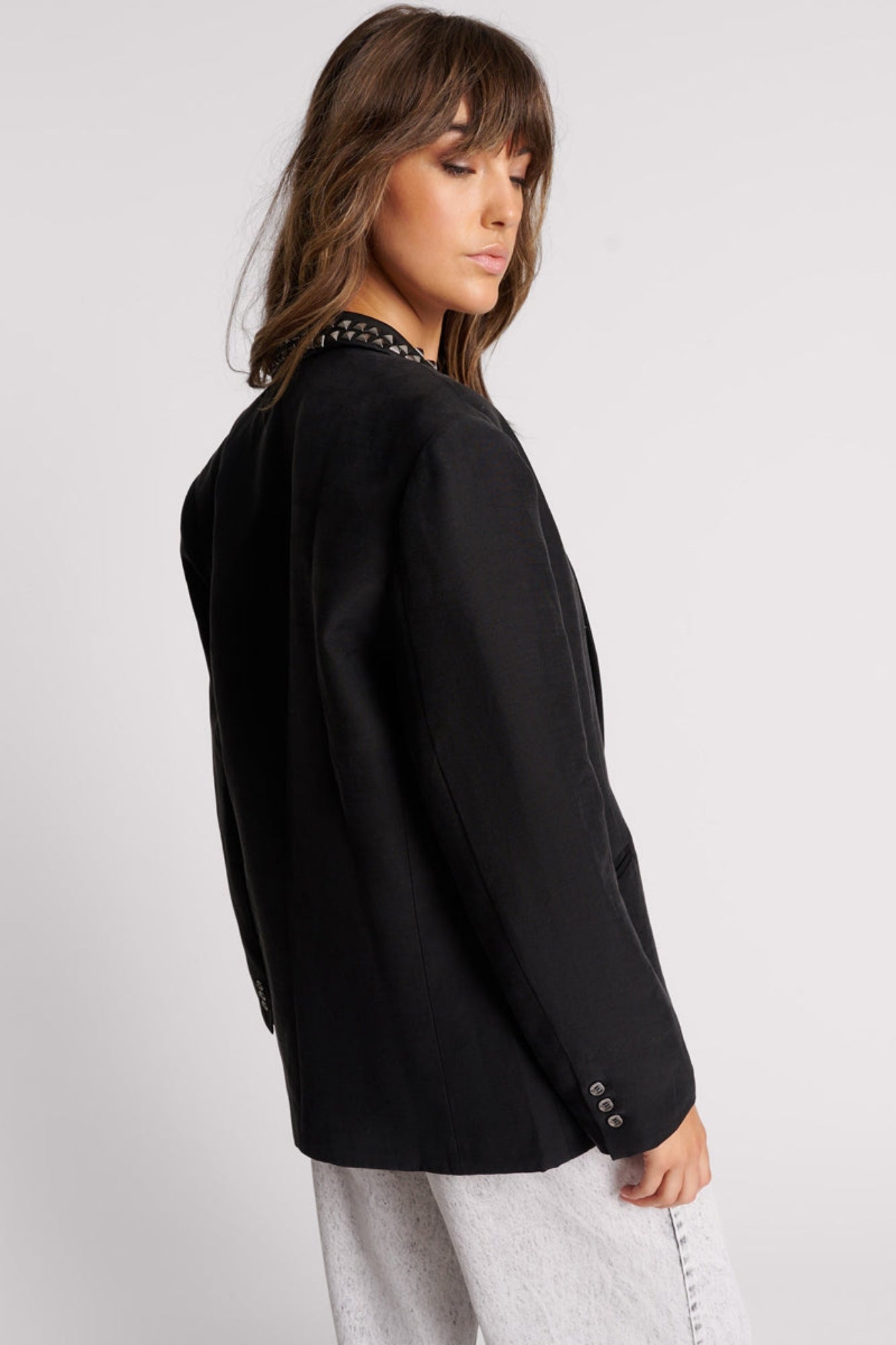 PUNK STUDDED LINEN BLACK BLAZER