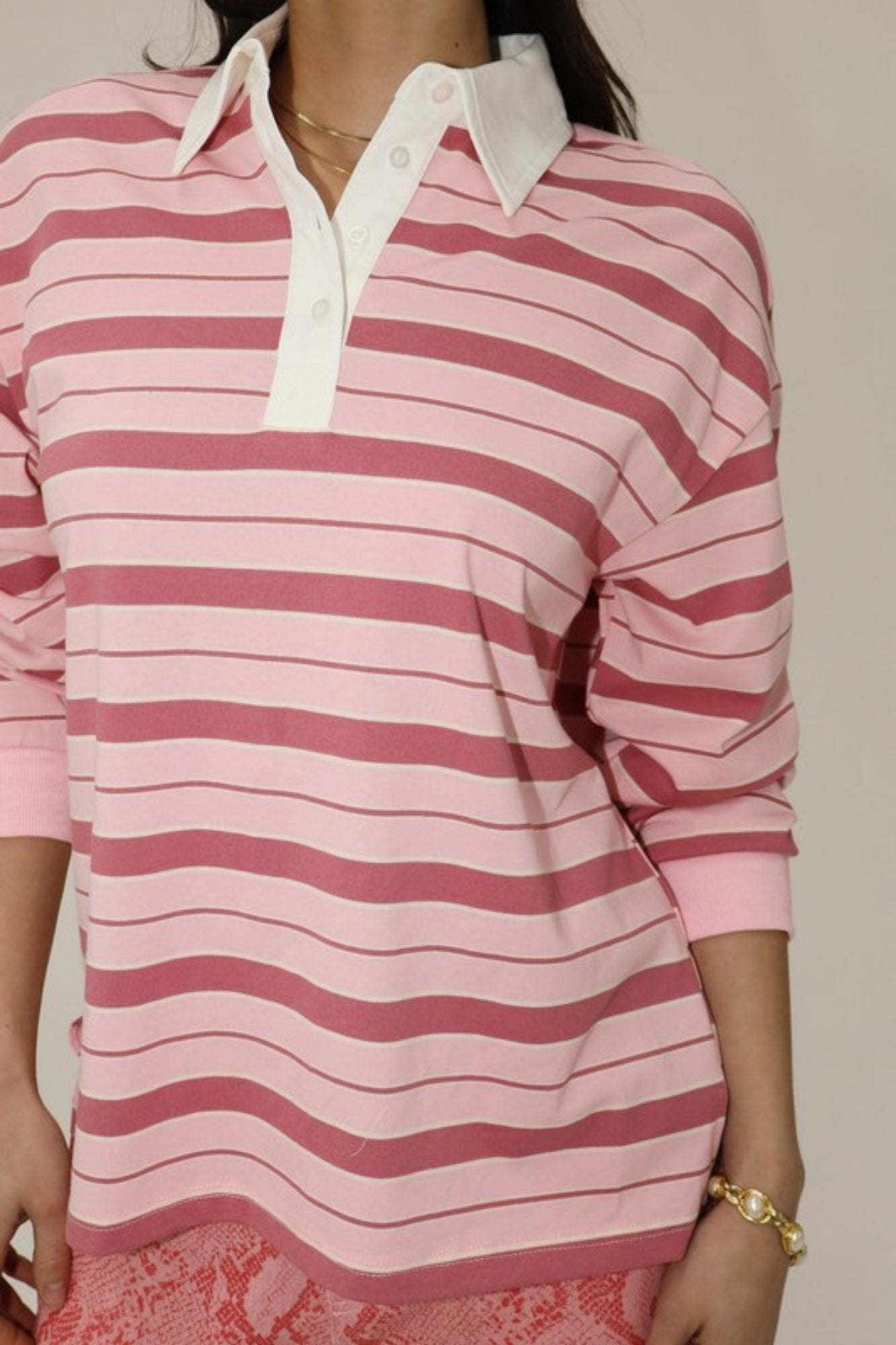 STRIPED POLO PINK TOP WITH COLLAR