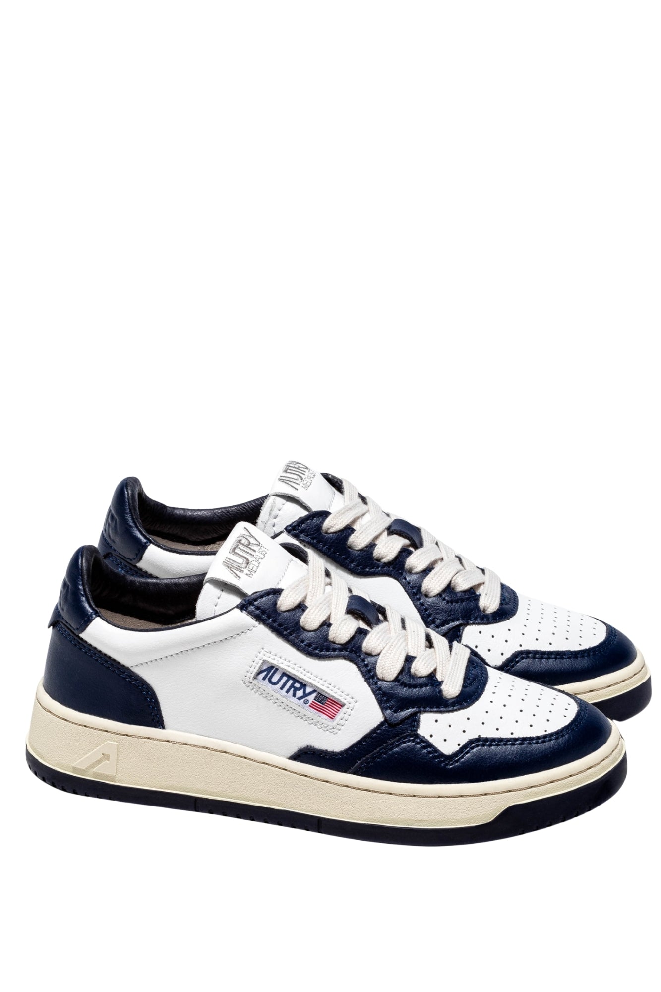 MEDALIST LOW BICOLOR SNEAKERS IN WHITE AND BLUE LEATHER