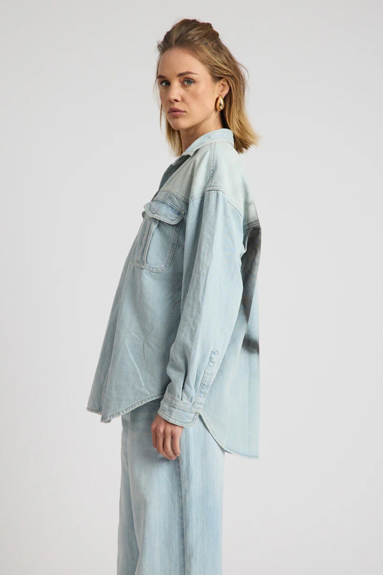 DAYDREAM HEART OVERSIZED SEA MIST BLUE DENIM SHIRT
