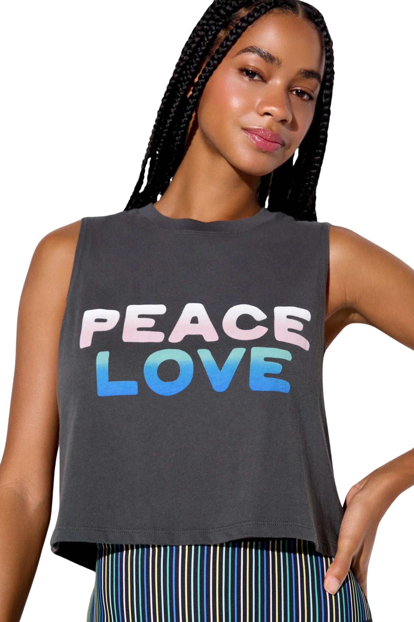 PEACE LOVE SPIRIT CROP TANK ASH