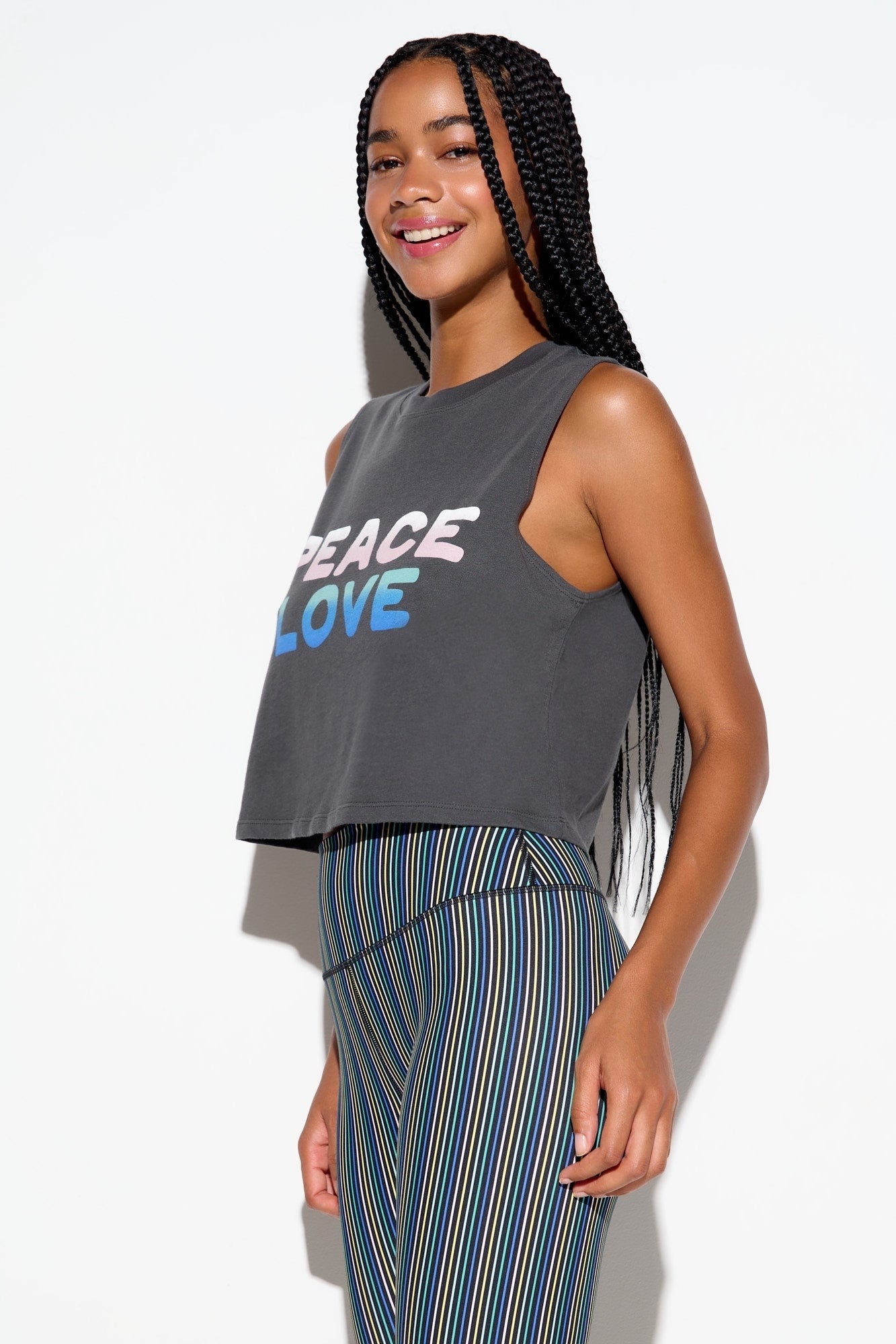 PEACE LOVE SPIRIT CROP TANK ASH