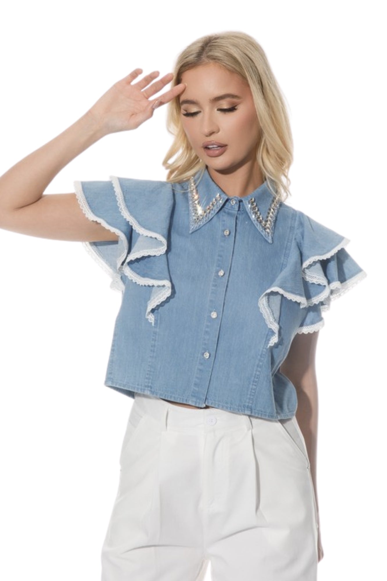 DENIM BEDAZZLED TOP