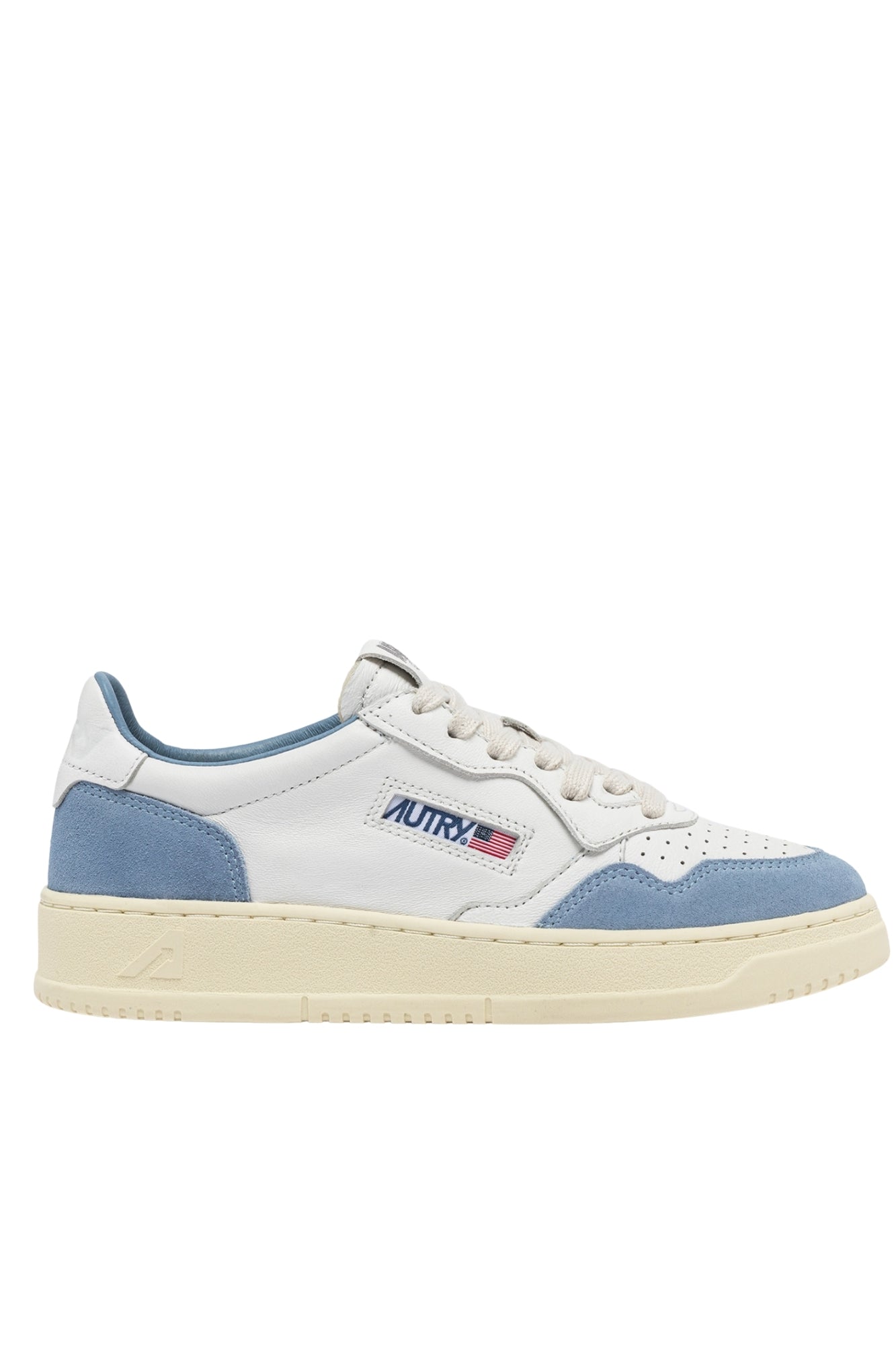MEDALIST LOW SNEAKERS IN WHITE AND LIGHT BLUE LEATHER AND SUEDE