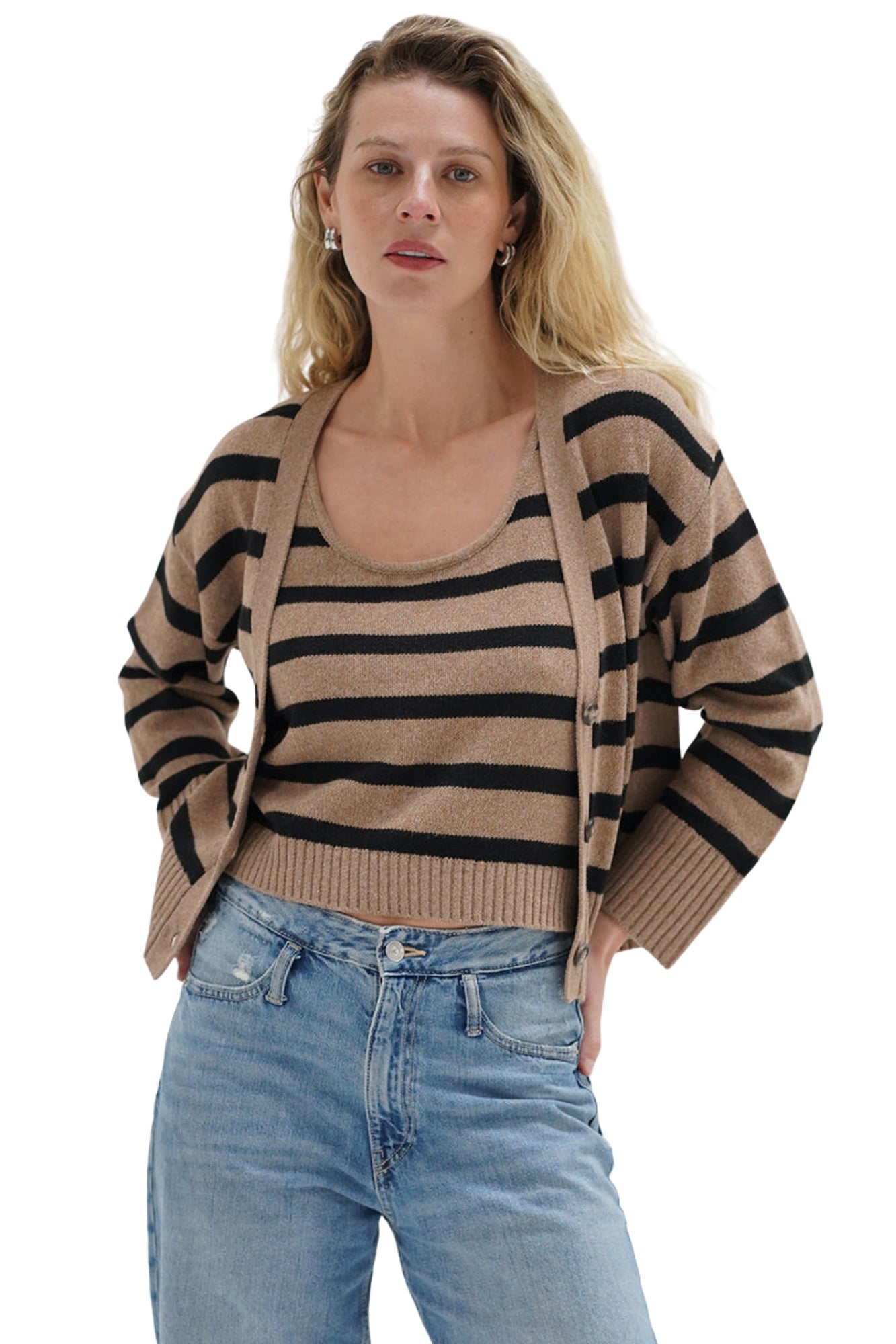 PIPER CARDIGAN CAFE STRIPE SET